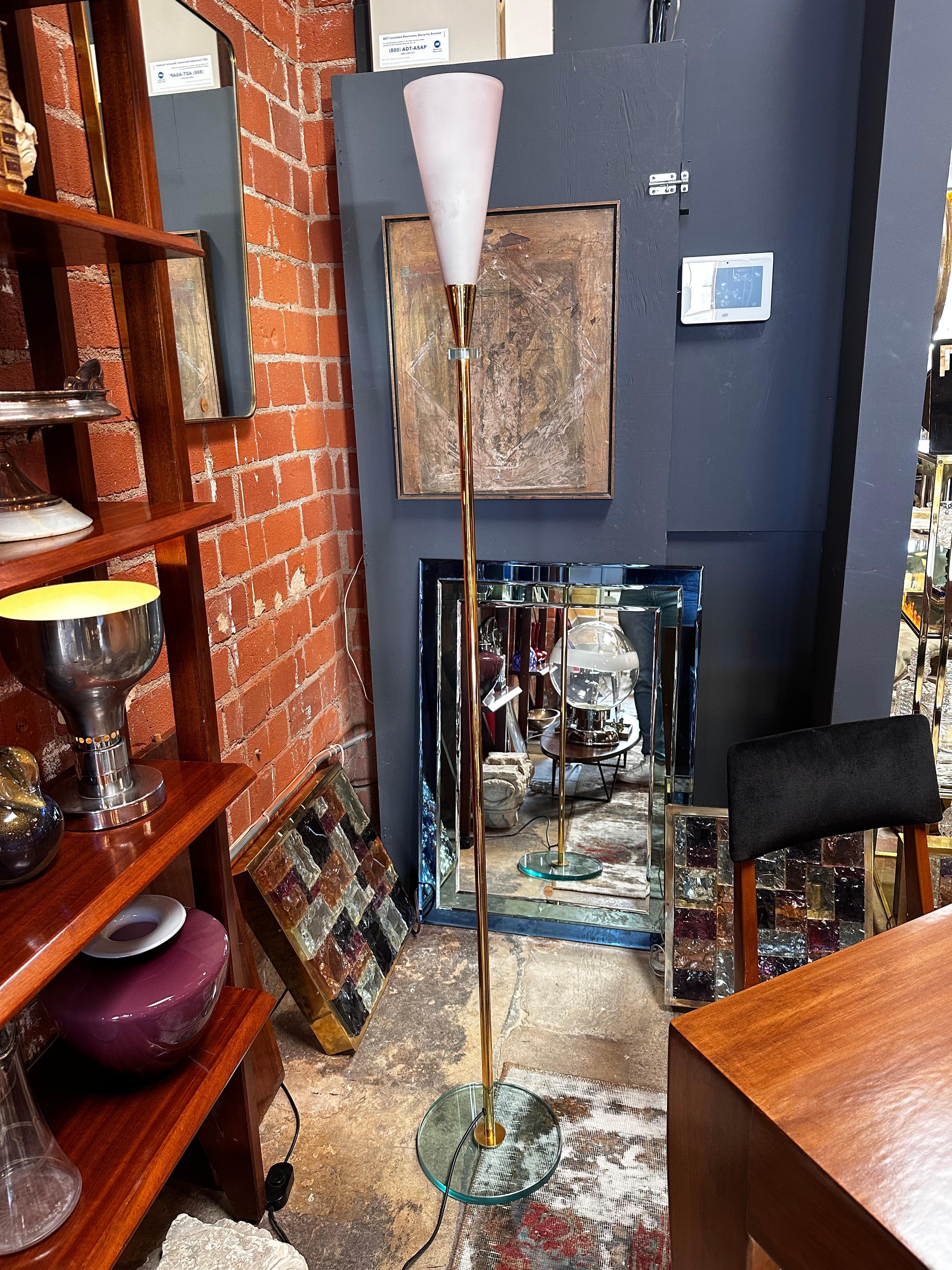 Mid Century Italian Brass and Glass Floor Lamp 1960s For Sale 3