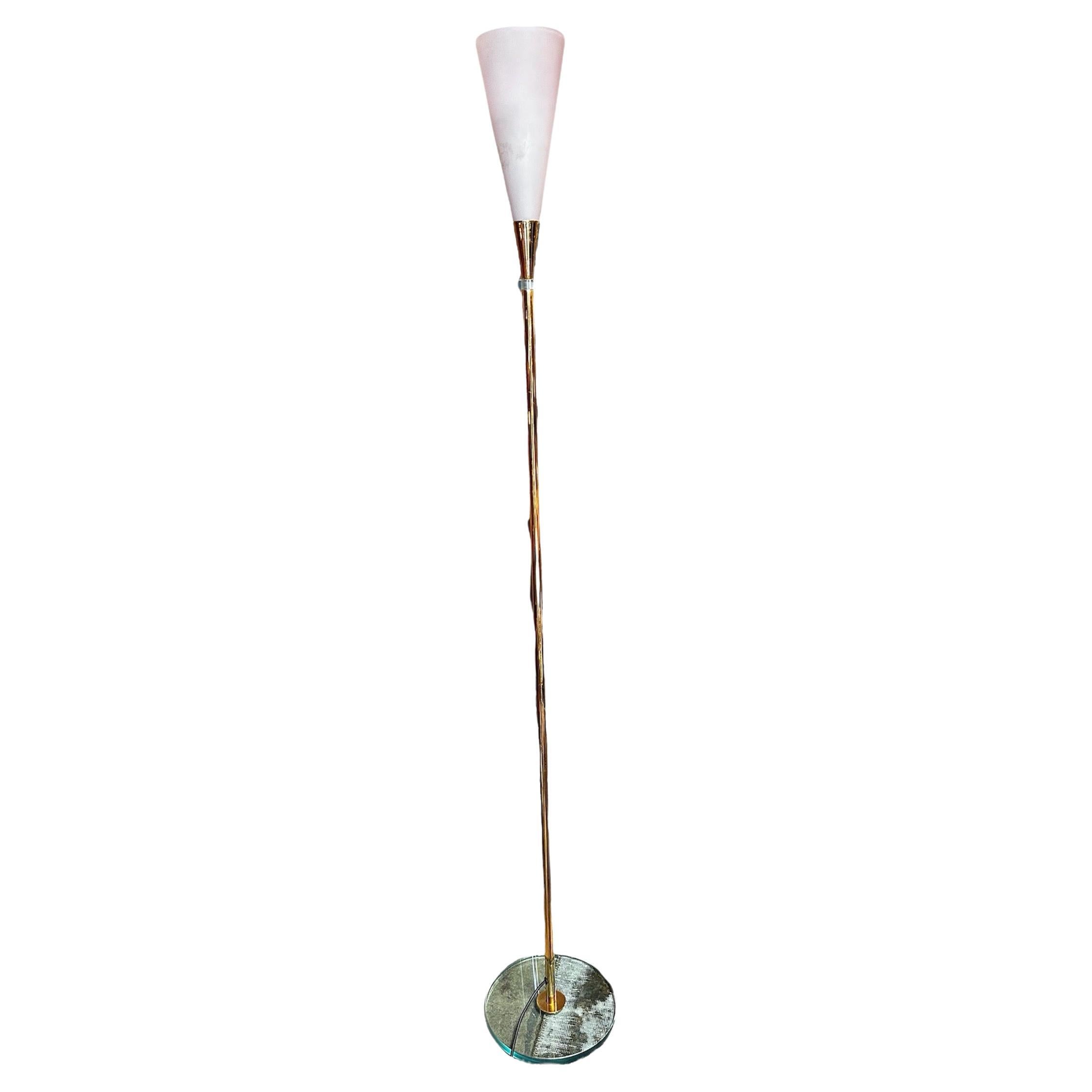 Mid Century Italian Brass and Glass Floor Lamp 1960s
