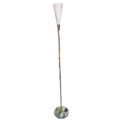 Retro Mid Century Italian Brass and Glass Floor Lamp 1960s