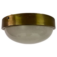 Mid Century Italian Brass and Glass Flush Mounted Ceiling or Wall Light