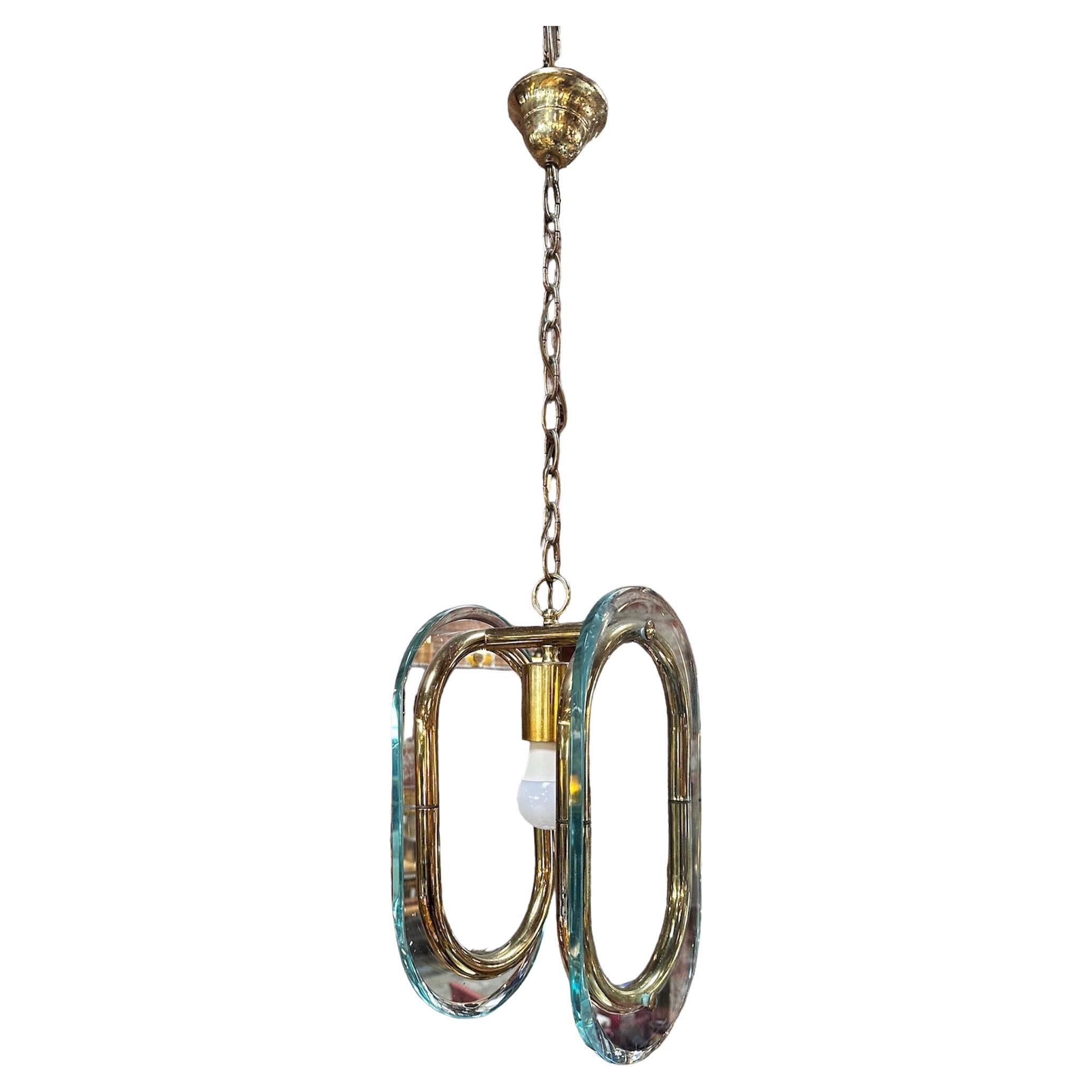 Mid Century Italian Brass and Glass Pendant 1970s For Sale