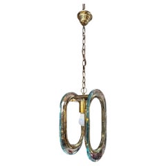 Vintage Mid Century Italian Brass and Glass Pendant 1970s