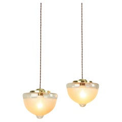 Vintage Mid-Century Italian Brass and Glass Pendant Lamps, Set of 2