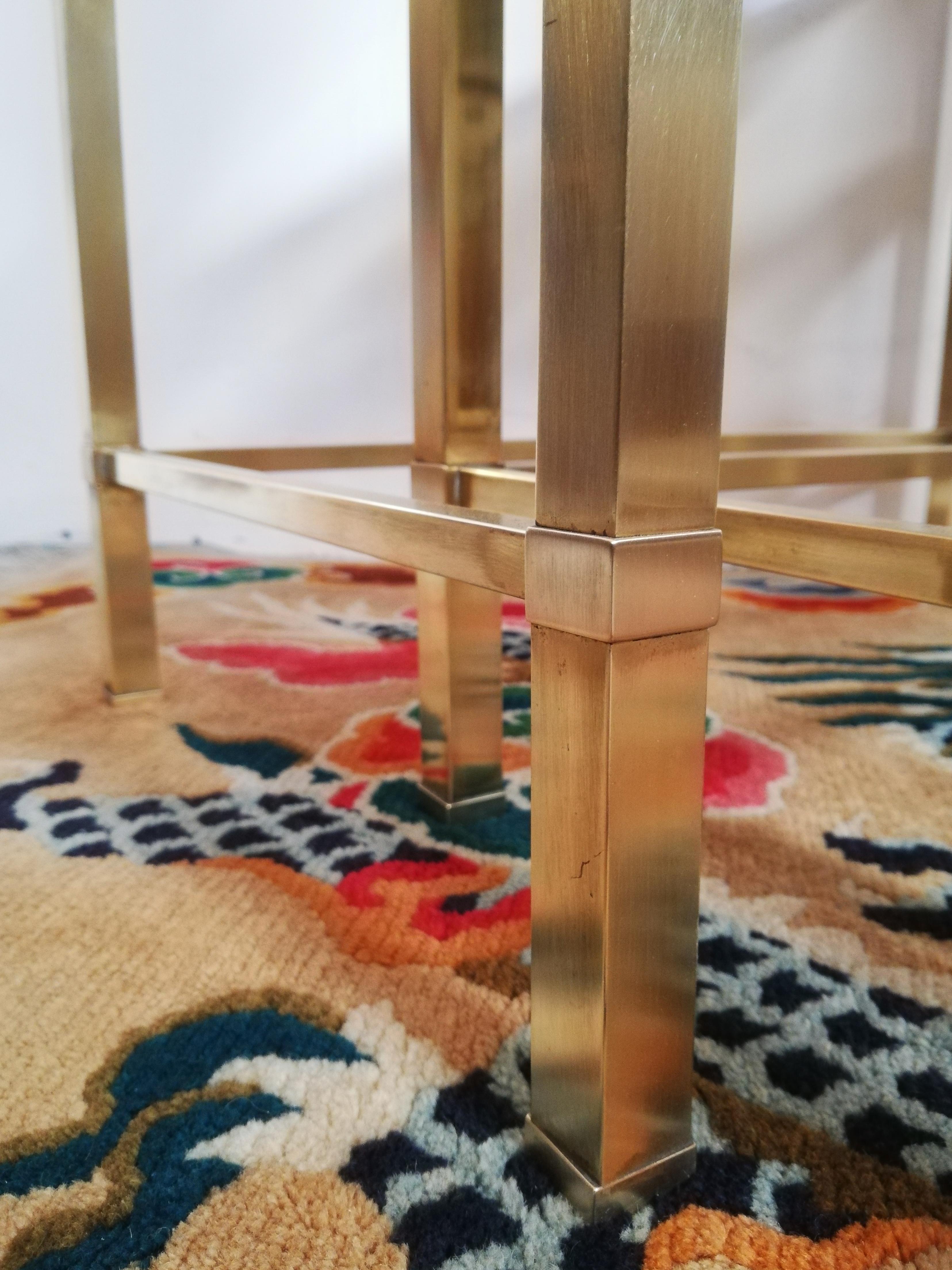 Mid-Century Modern Midcentury Italian Brass and Glass Set of 3 Nesting Tables For Sale