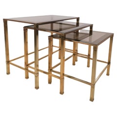 Midcentury Italian Brass and Glass Set of 3 Nesting Tables