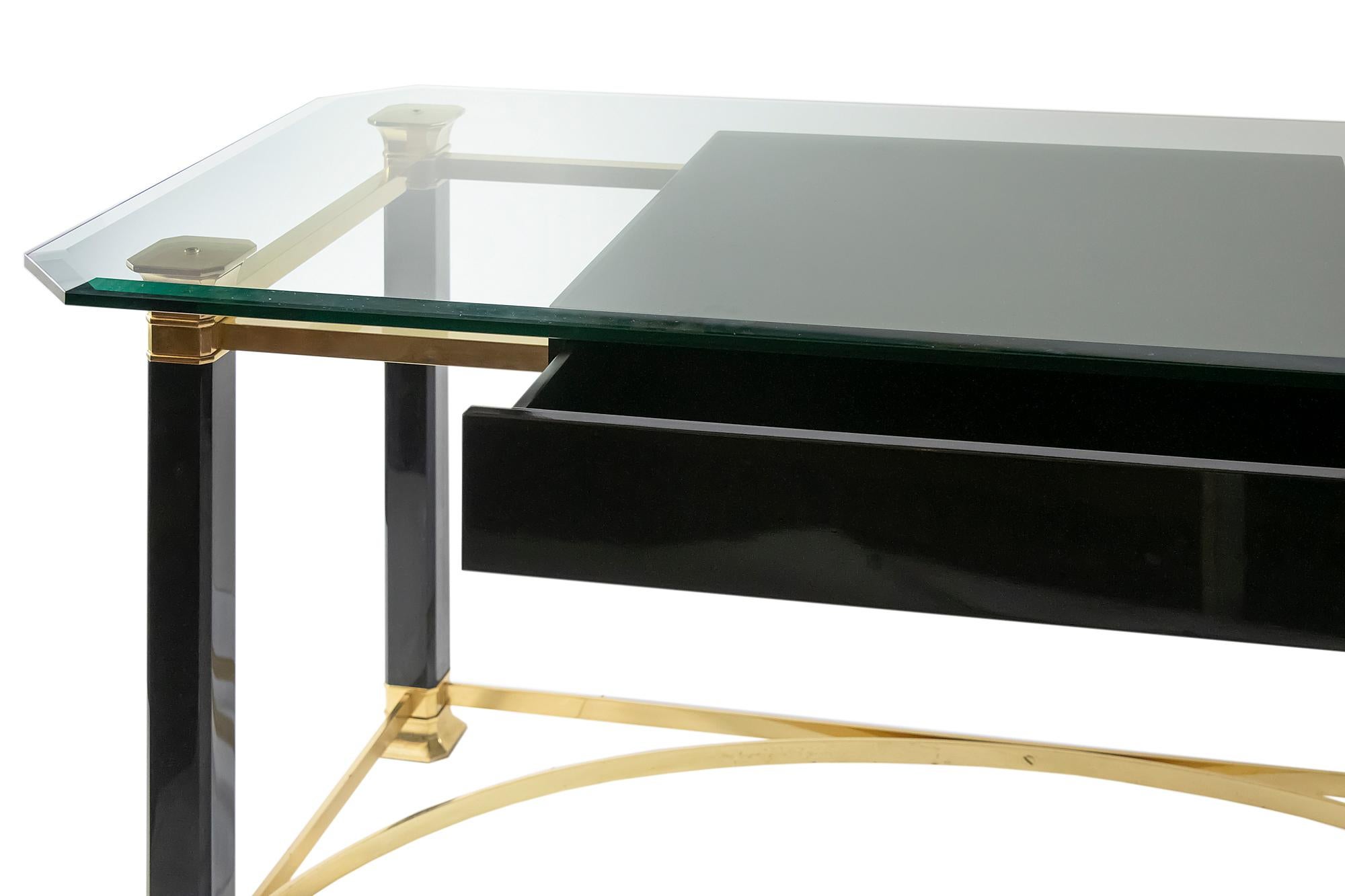 Faceted Midcentury Italian Brass and Glass Top Desk/Writing Table