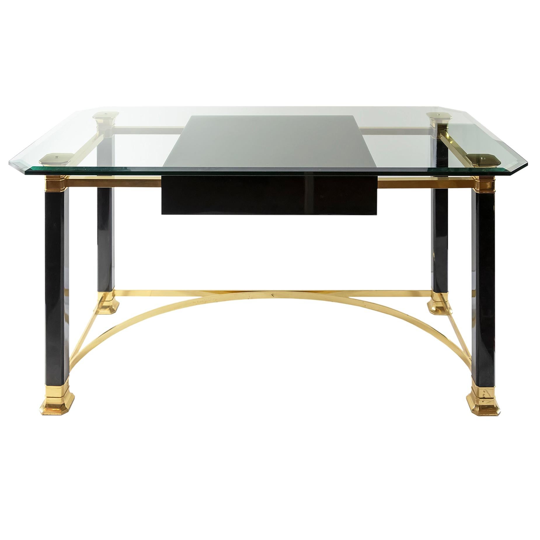 Midcentury Italian Brass and Glass Top Desk/Writing Table