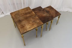Mid-Century Italian Brass and Goatskin Side Tables by Aldo Tura, 1960s. Set of 3