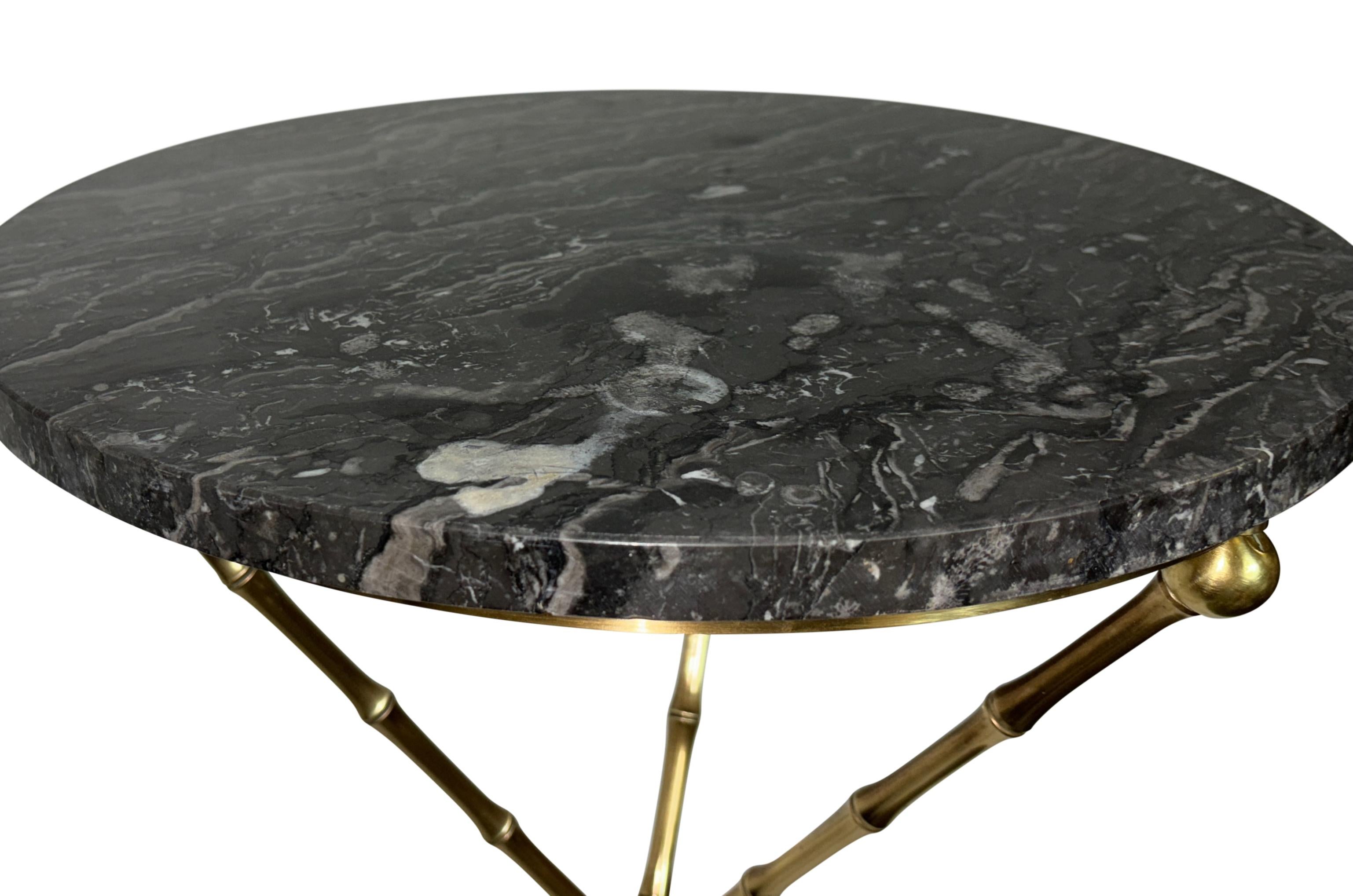 Mid Century Italian Brass and Marble Side Table c 1965 In Good Condition For Sale In San Francisco, CA