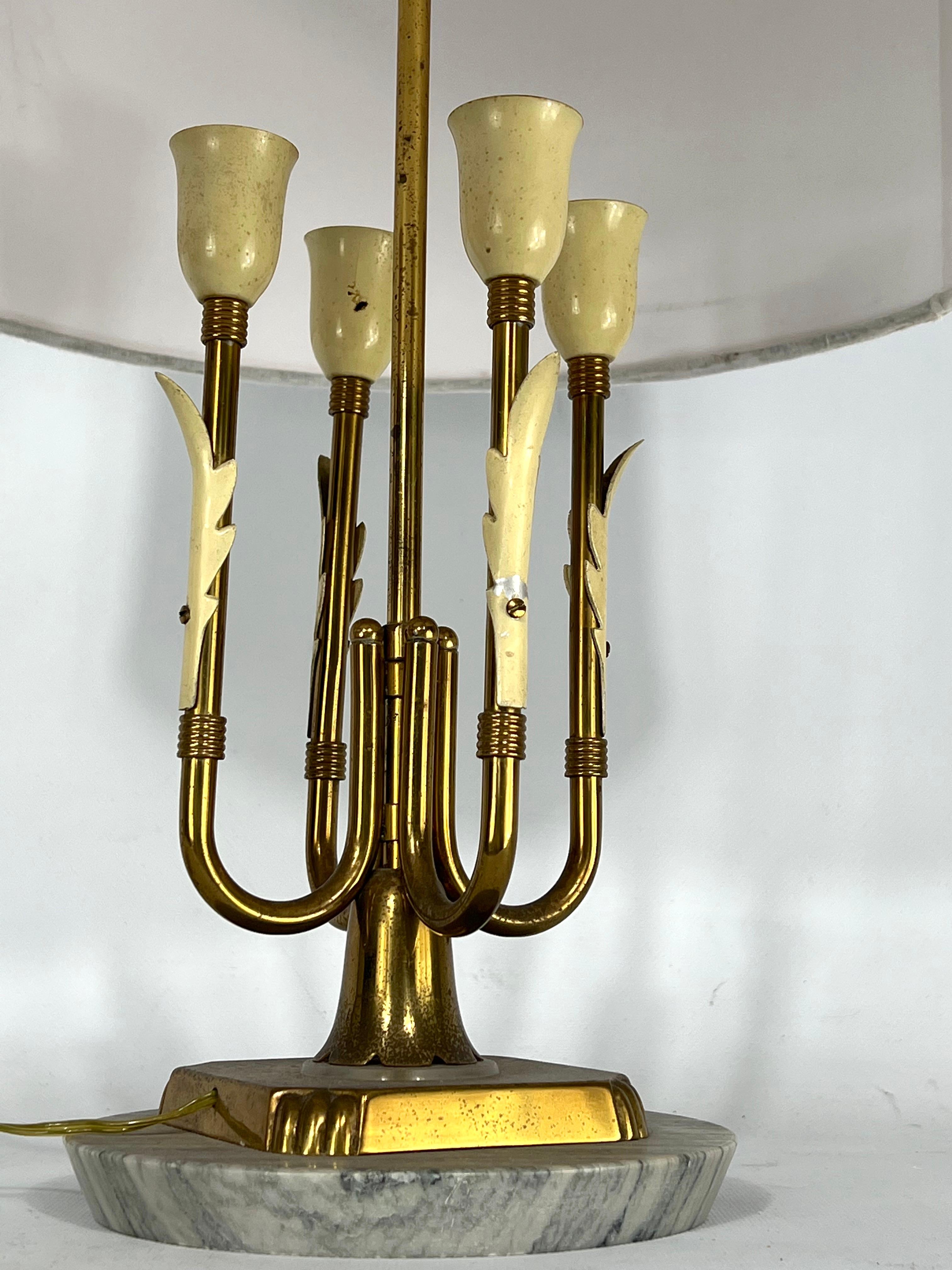 Brass Mid-century Italian brass and marble table lamp from 50s For Sale