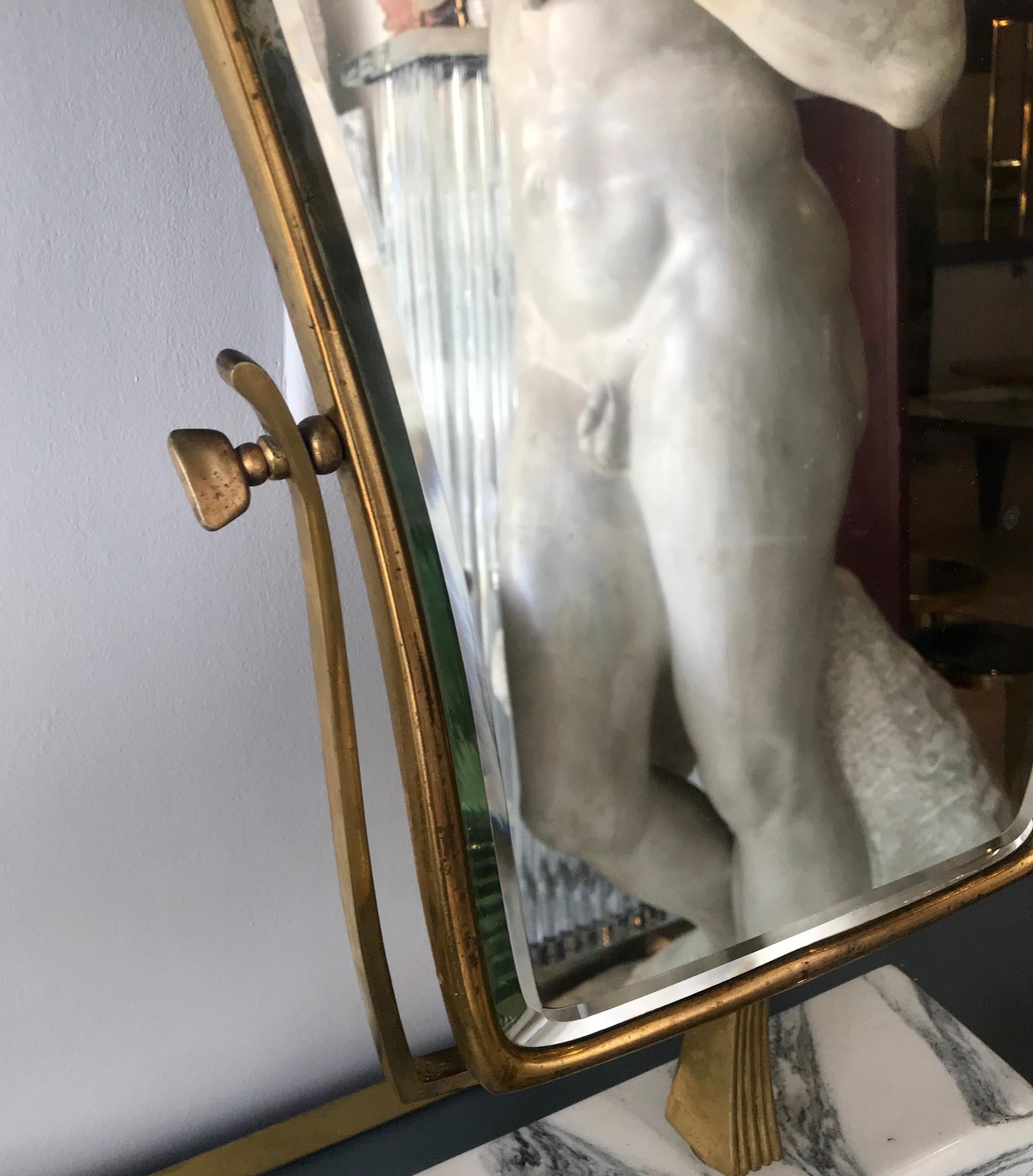 Mid-Century Modern Midcentury Italian Brass and Marble Table Mirror