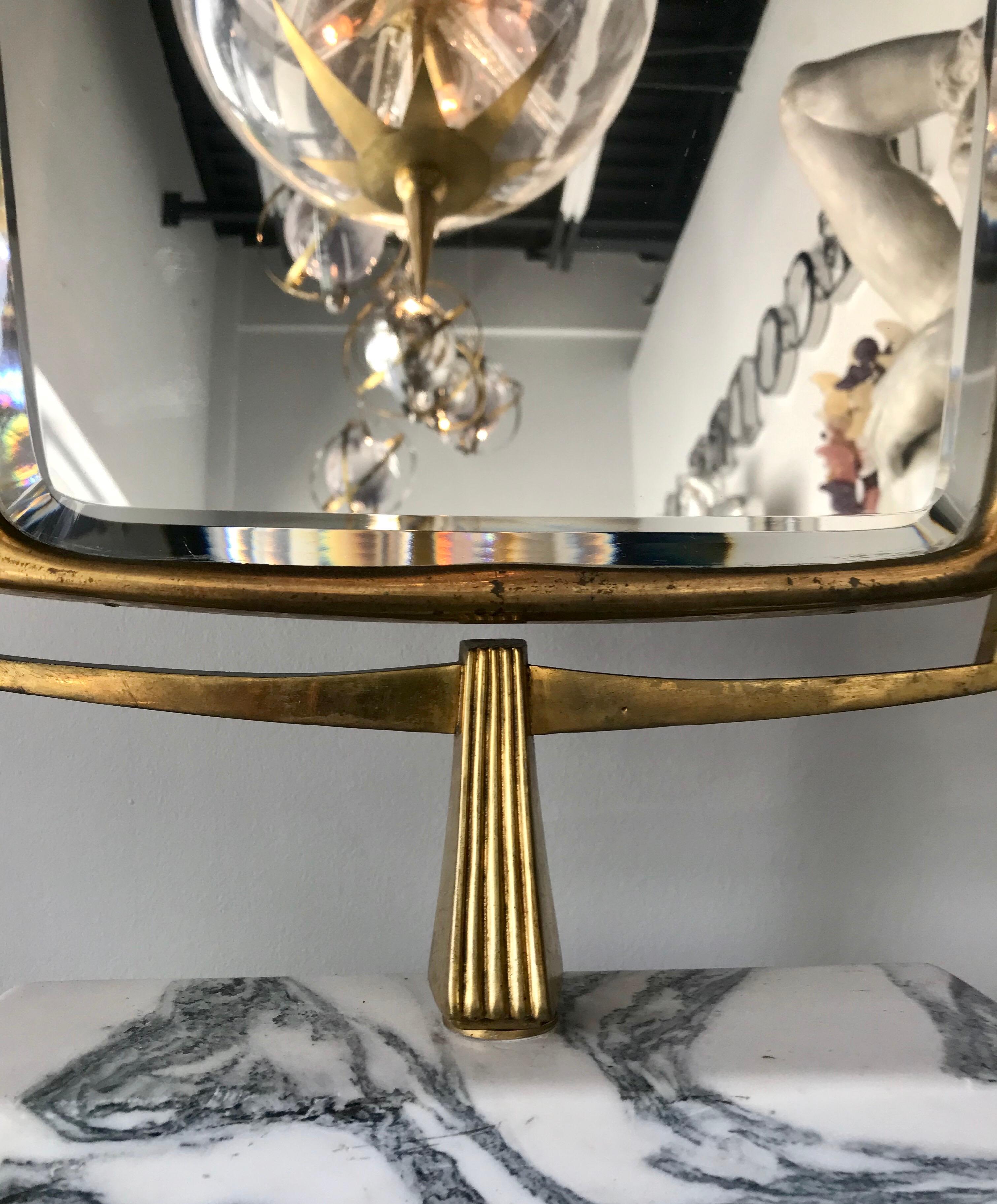 Midcentury Italian Brass and Marble Table Mirror In Good Condition In Miami, FL