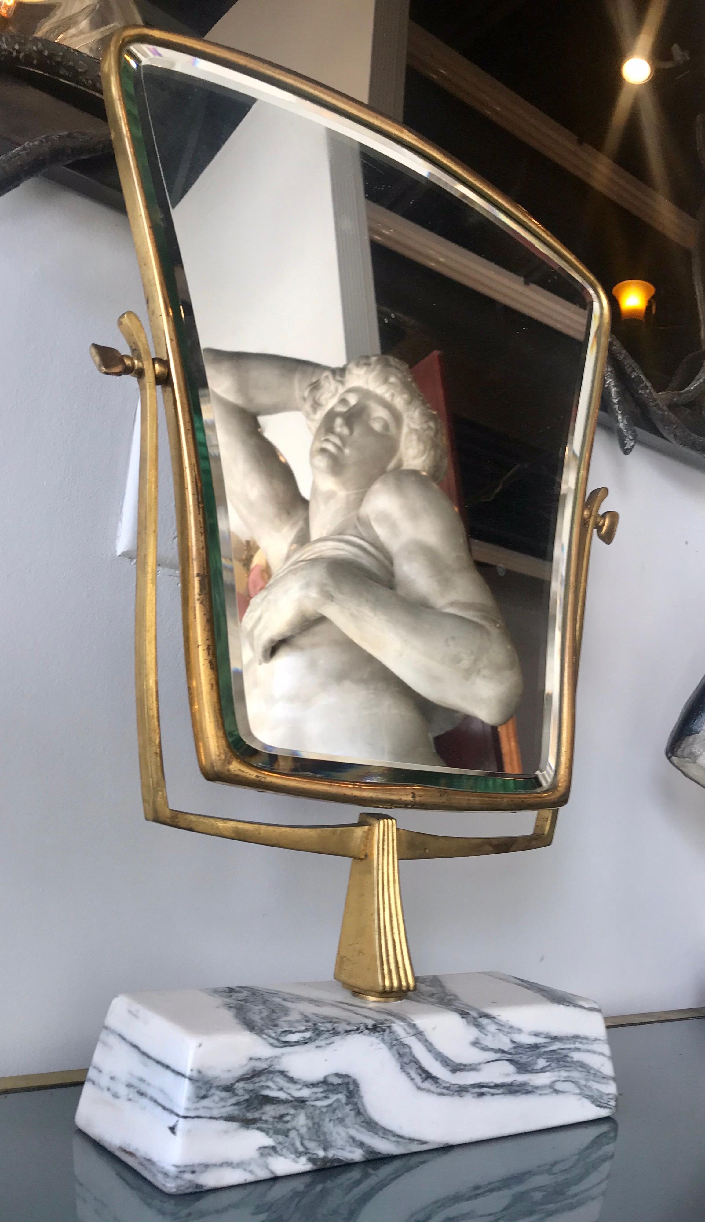 Midcentury Italian Brass and Marble Table Mirror 1