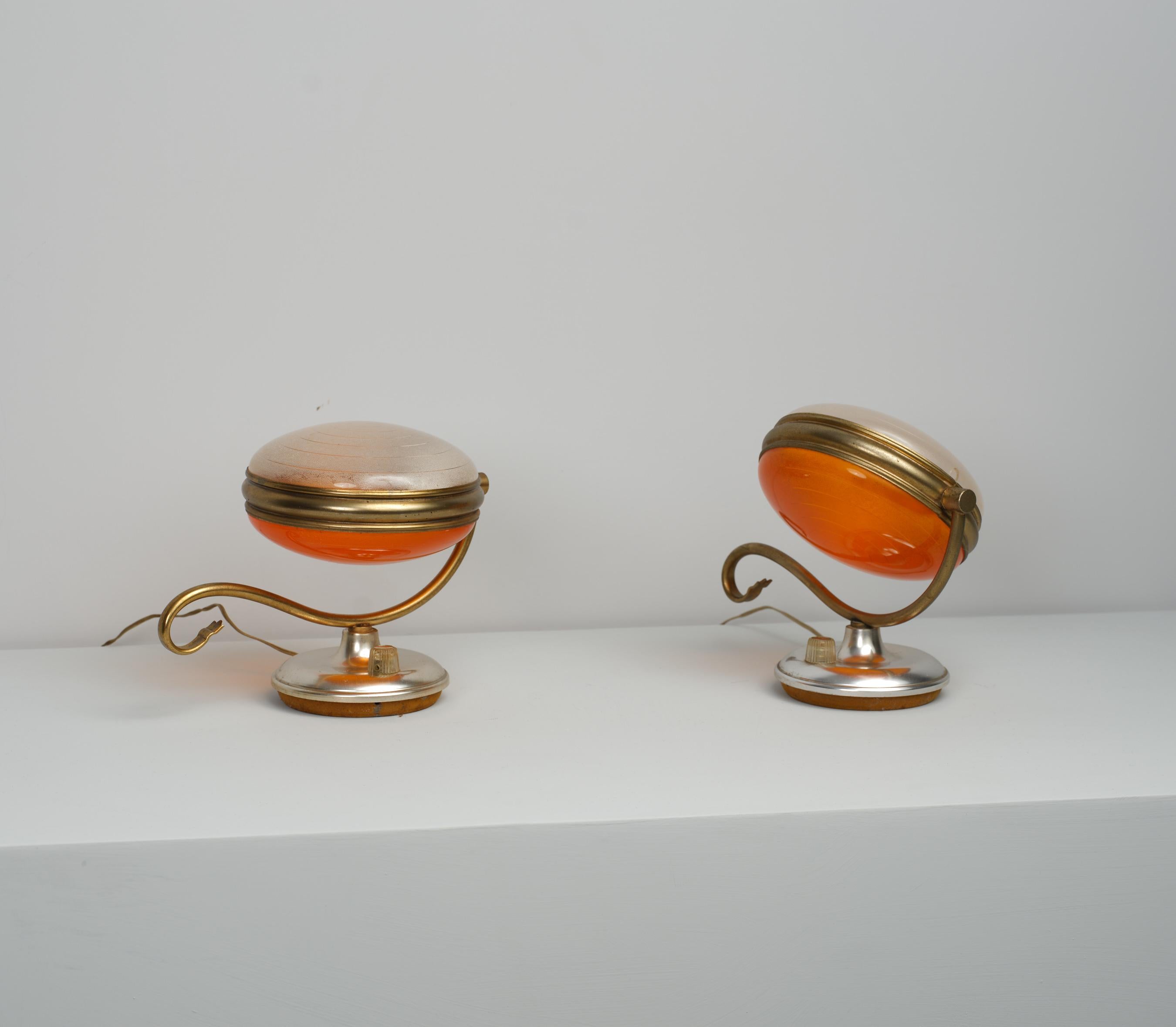 Mid-17th Century Mid-Century Italian Brass and Metal Table Lamps For Sale