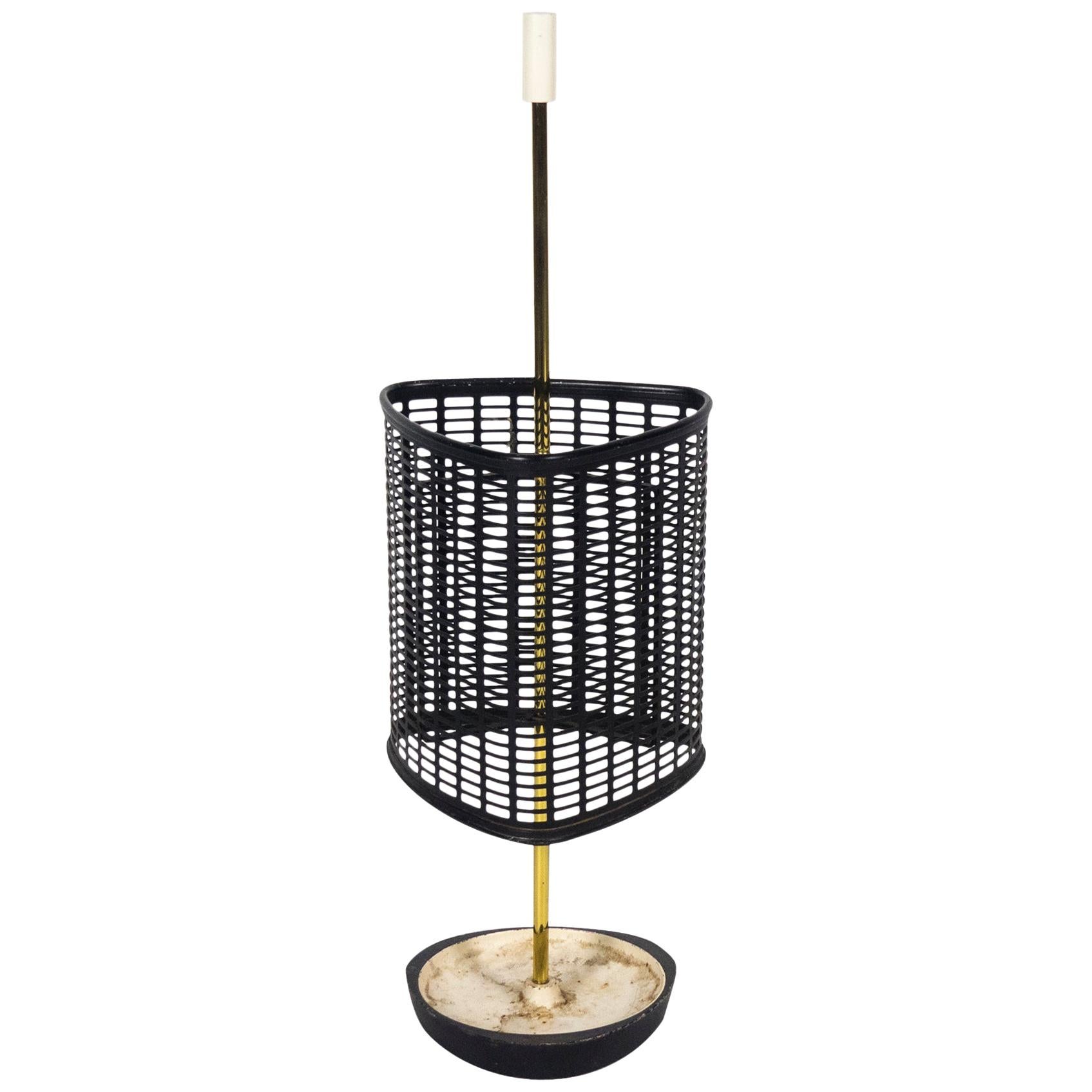 Midcentury Italian Brass and Perforated Metal Umbrella Stand, 1950s For Sale