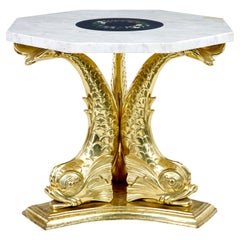 Vintage Mid century Italian brass and pietra dura marble center table