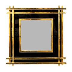 Midcentury Italian Brass and Plexiglass Wall Mirror from 1970s