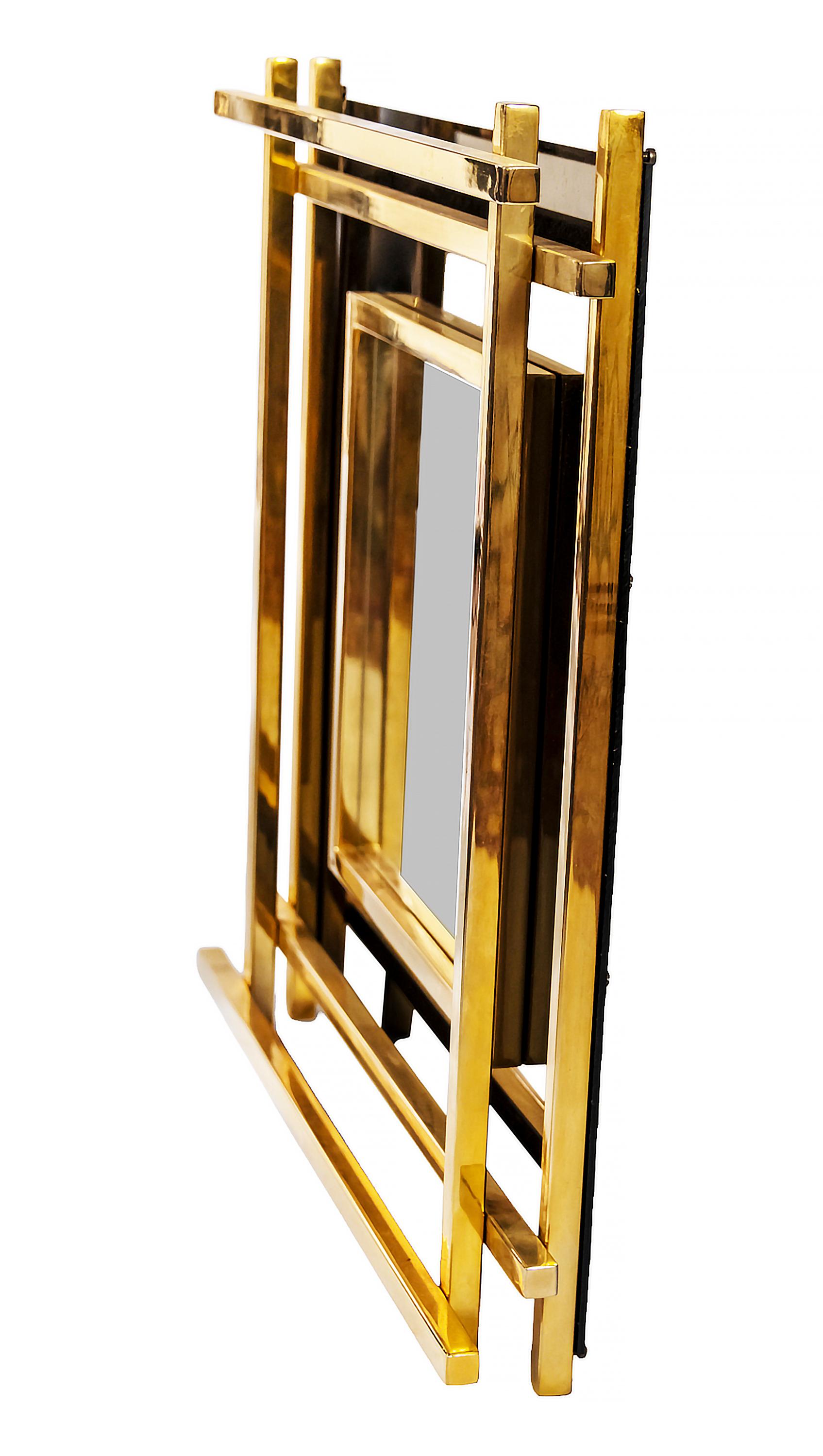 Mid-Century Modern Midcentury Italian Brass and Plexiglass Wall Mirror from 1970s For Sale