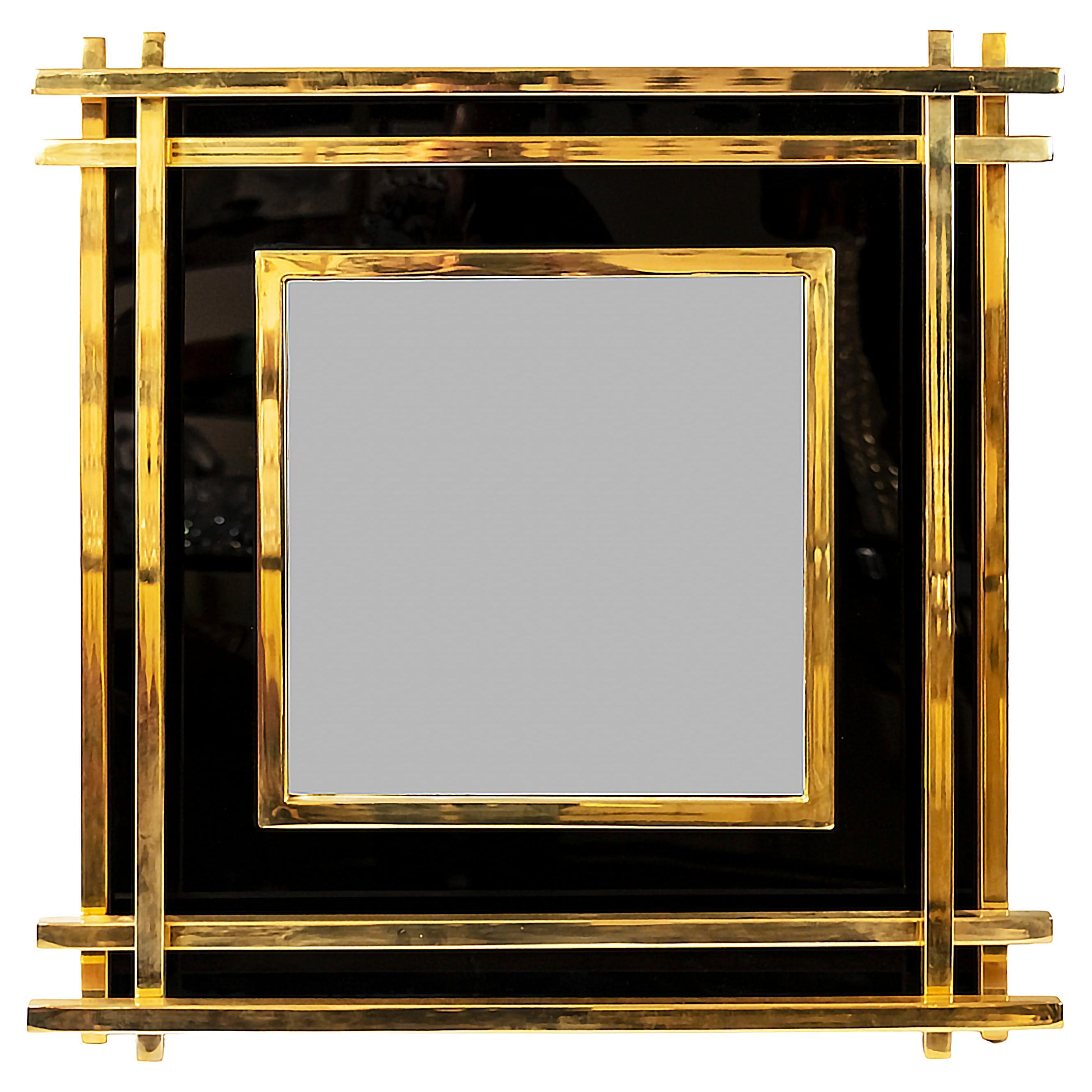 Midcentury Italian Brass and Plexiglass Wall Mirror from 1970s For Sale