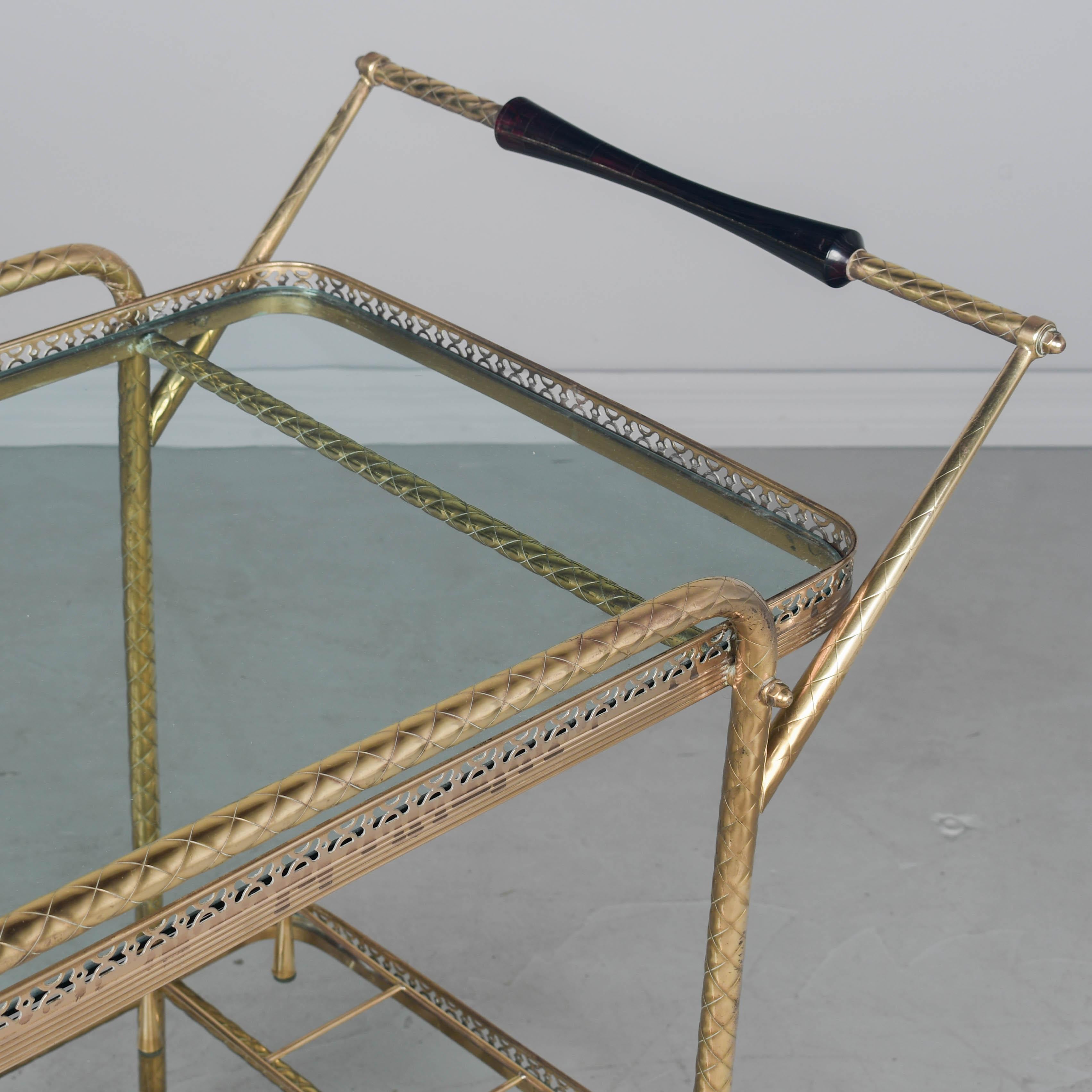 Carrito de bar de latón italiano de mediados de siglo en venta 5