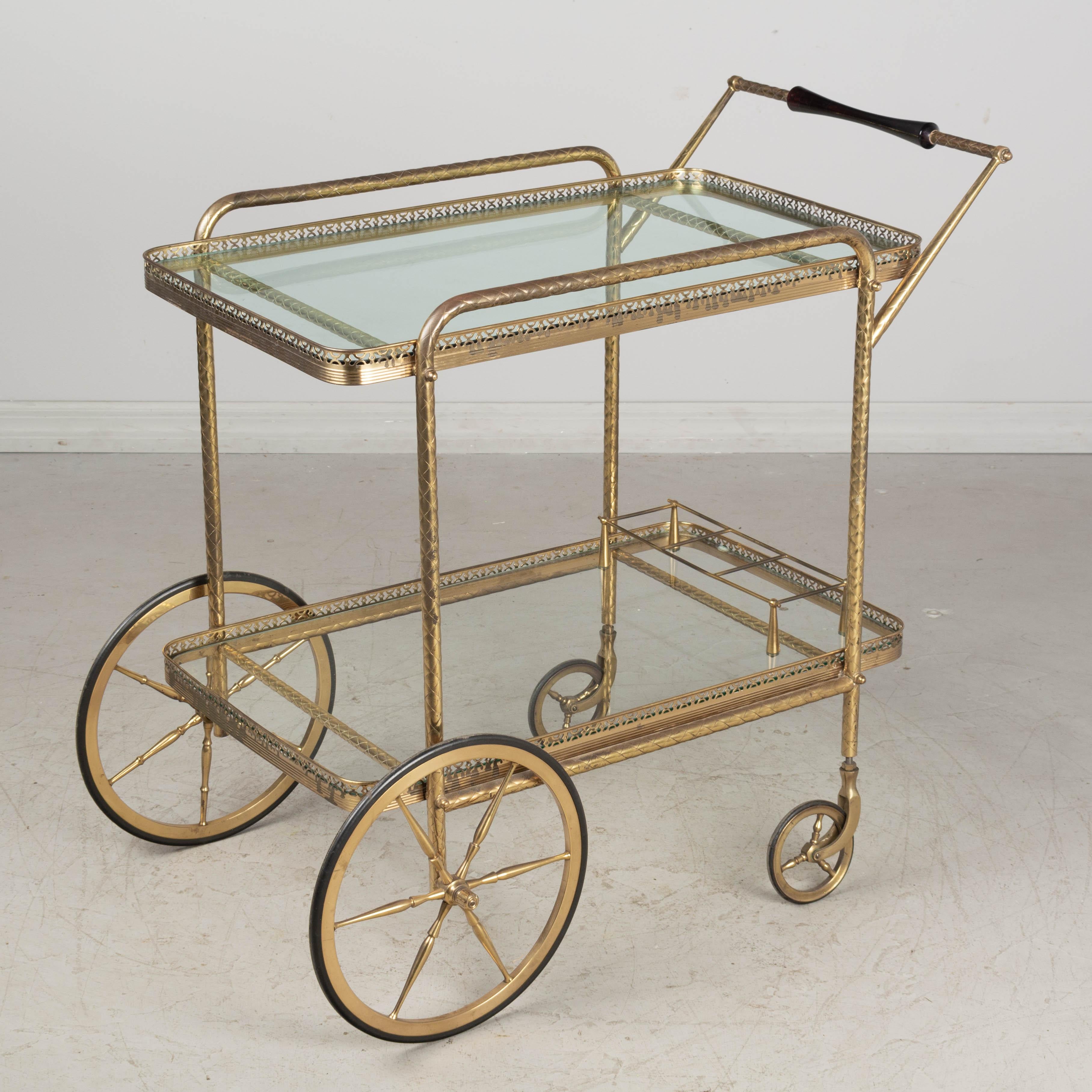 Mid Century Italian Brass Bar Cart For Sale 8