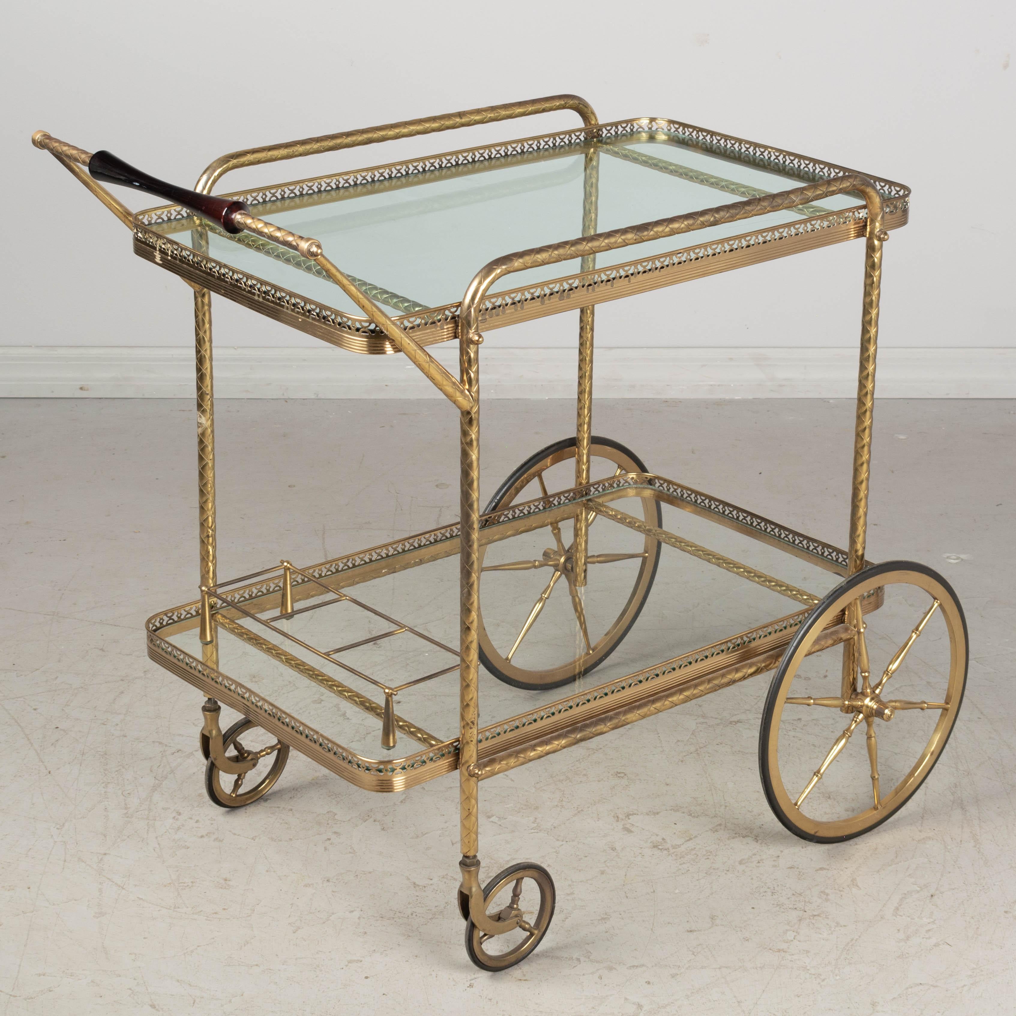 Mid-Century Modern Mid Century Italian Brass Bar Cart For Sale
