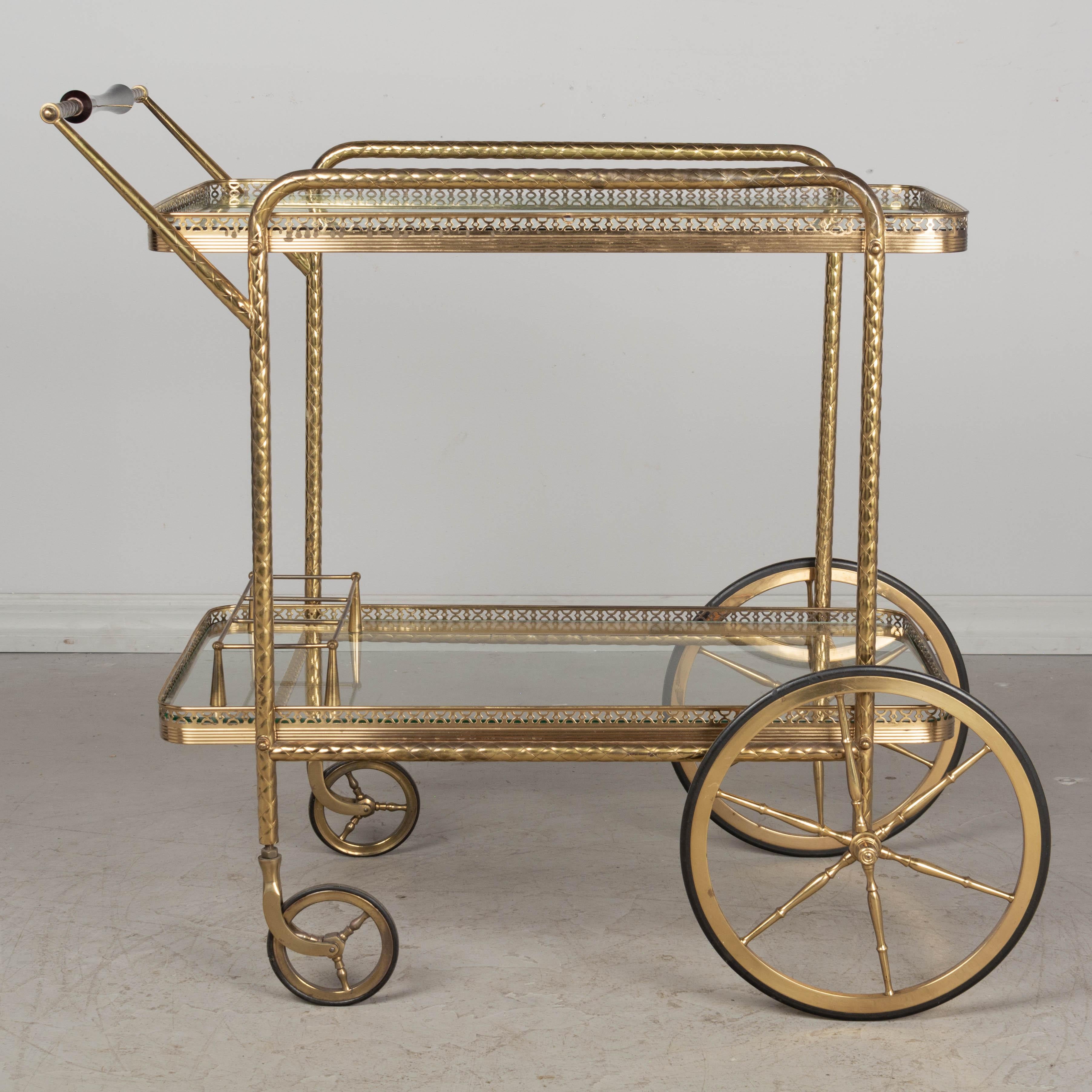 20th Century Mid Century Italian Brass Bar Cart For Sale