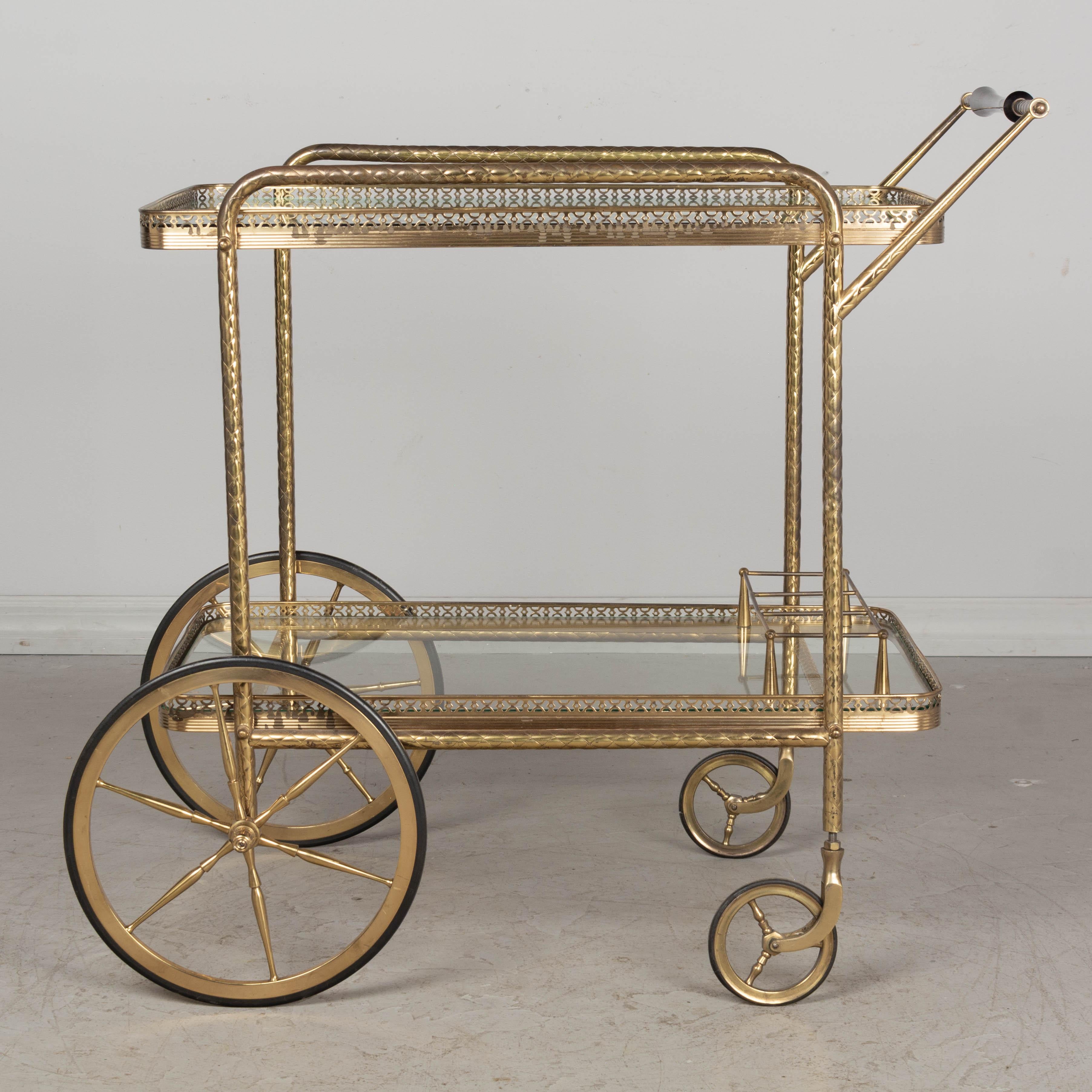 Mid Century Italian Brass Bar Cart For Sale 1