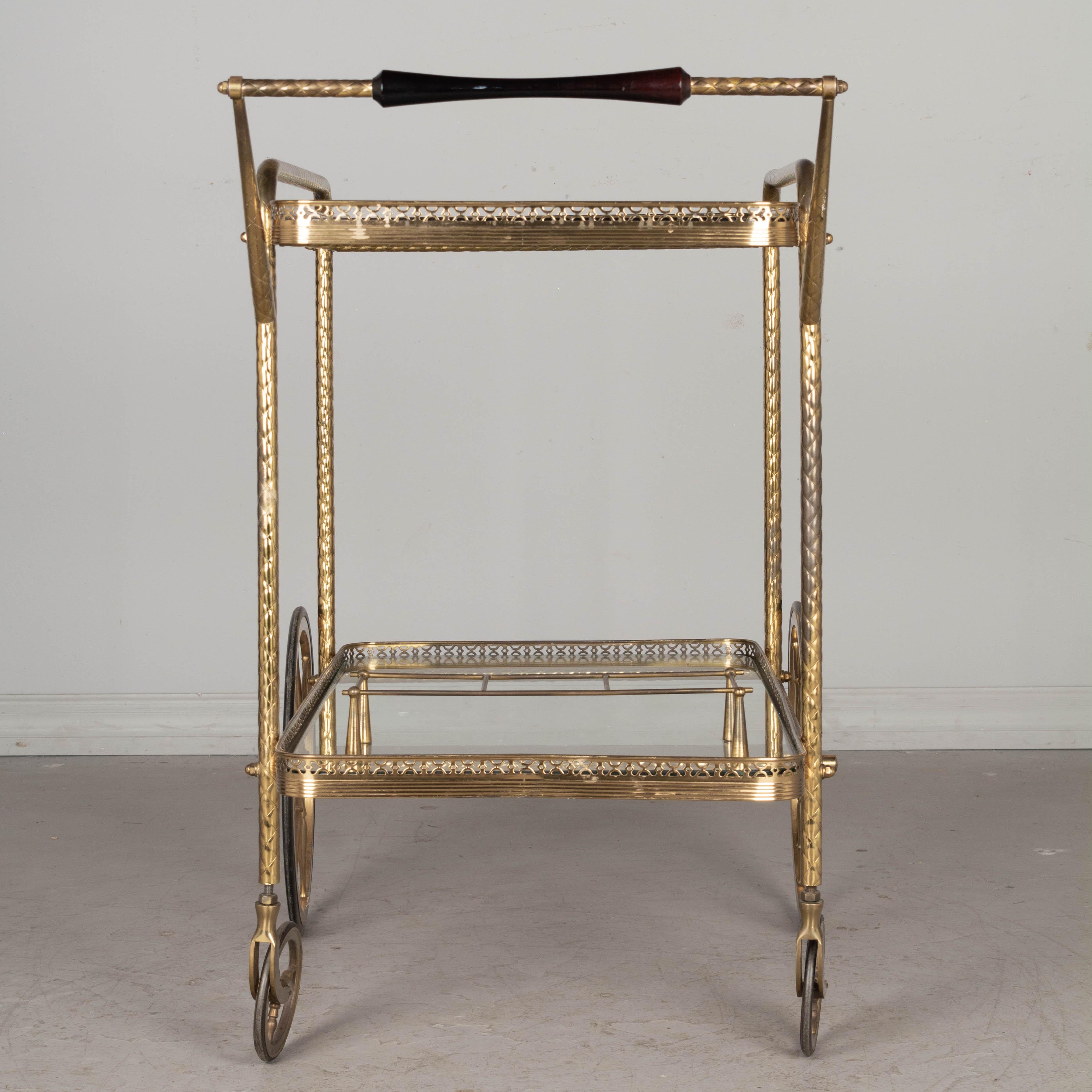 Mid Century Italian Brass Bar Cart For Sale 2