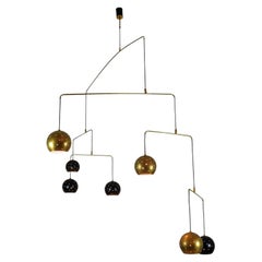Mid Century Italian Brass Black Large Mobile Chandelier "Magico e Meditativo"20t