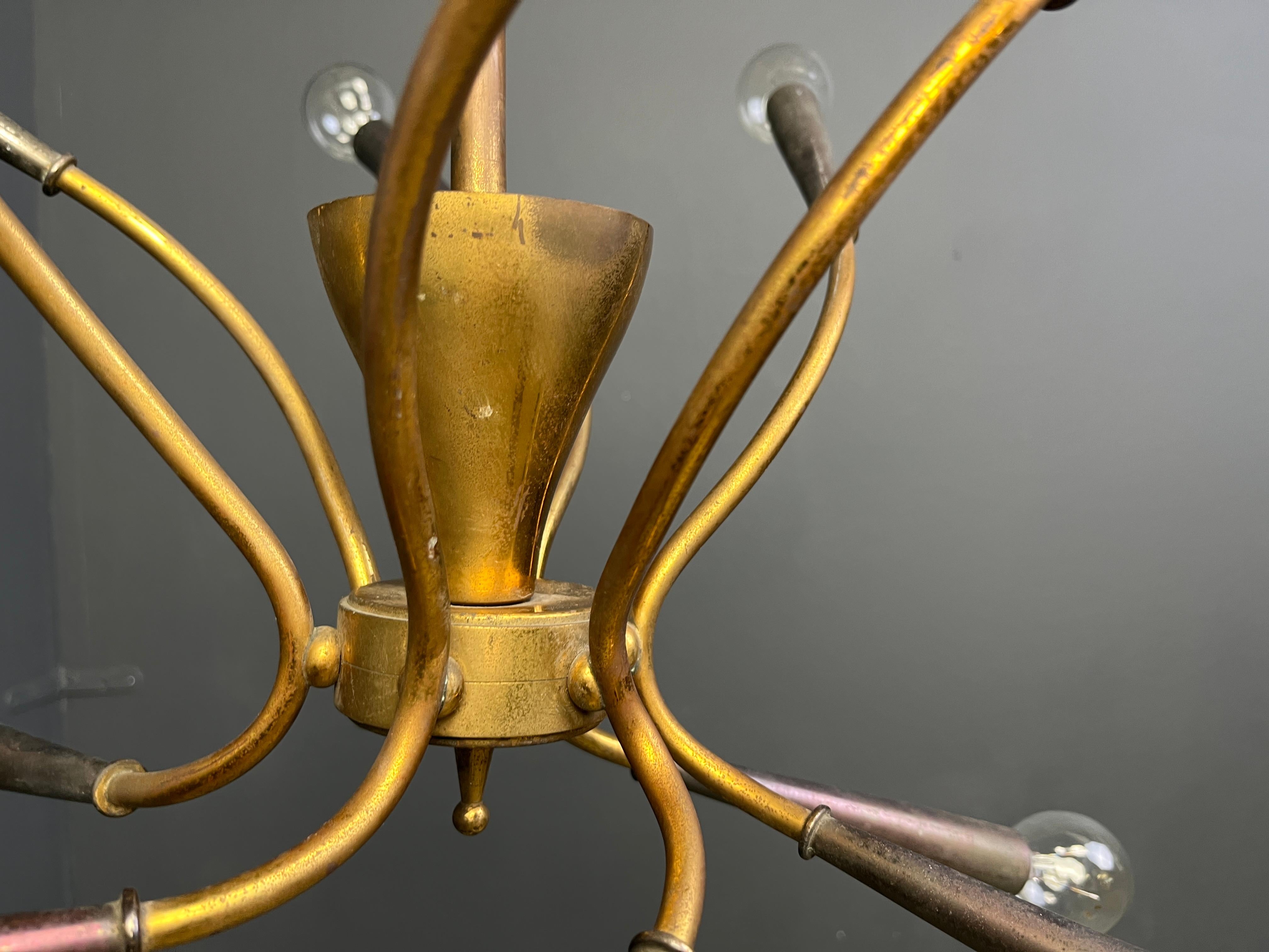italien Mid century Italian brass chandelier, 1960s en vente
