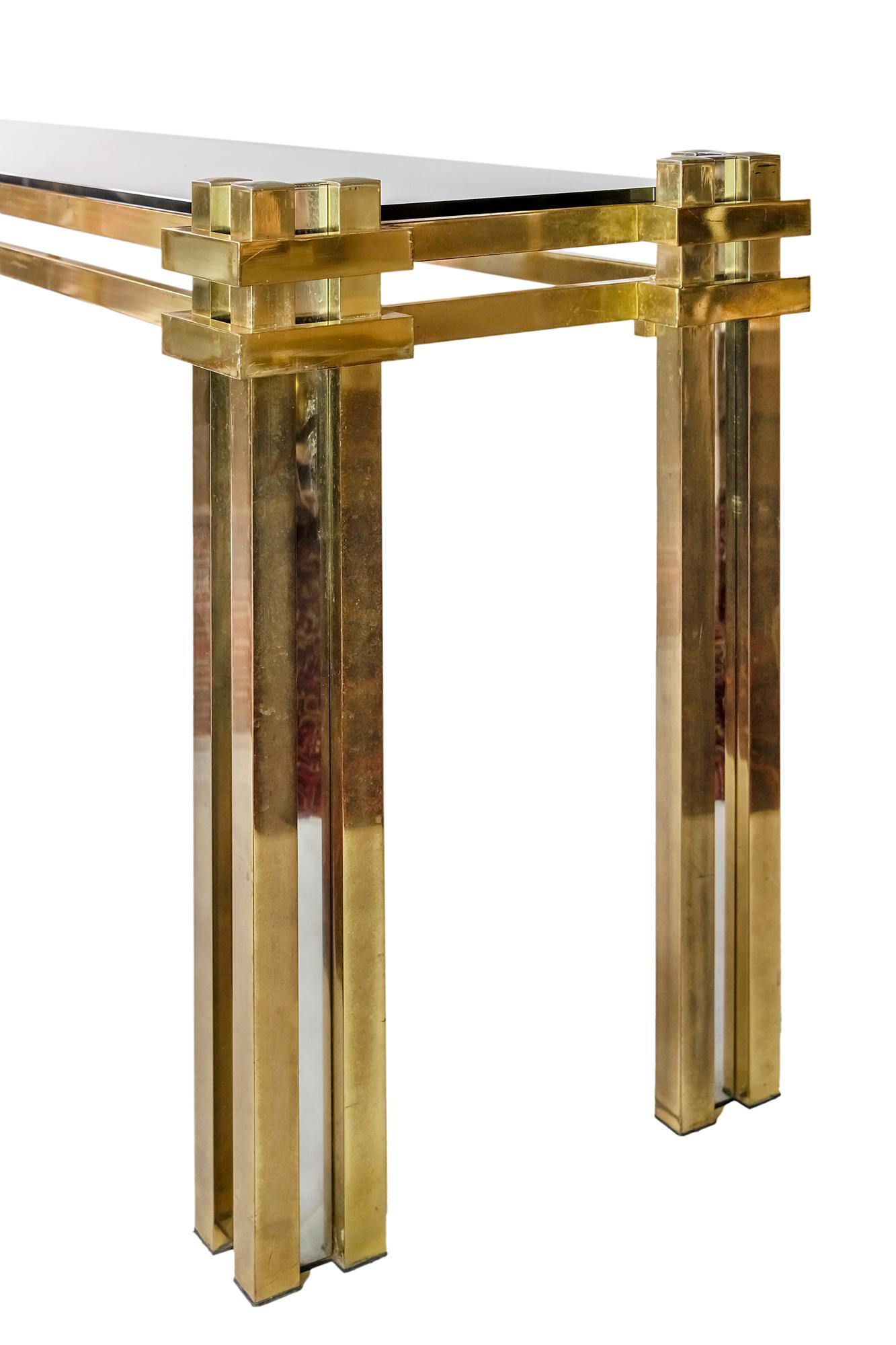 Mid-Century Modern Mid-Century Italian Brass, Chrome and Glass Top Console Table by Romeo Rega