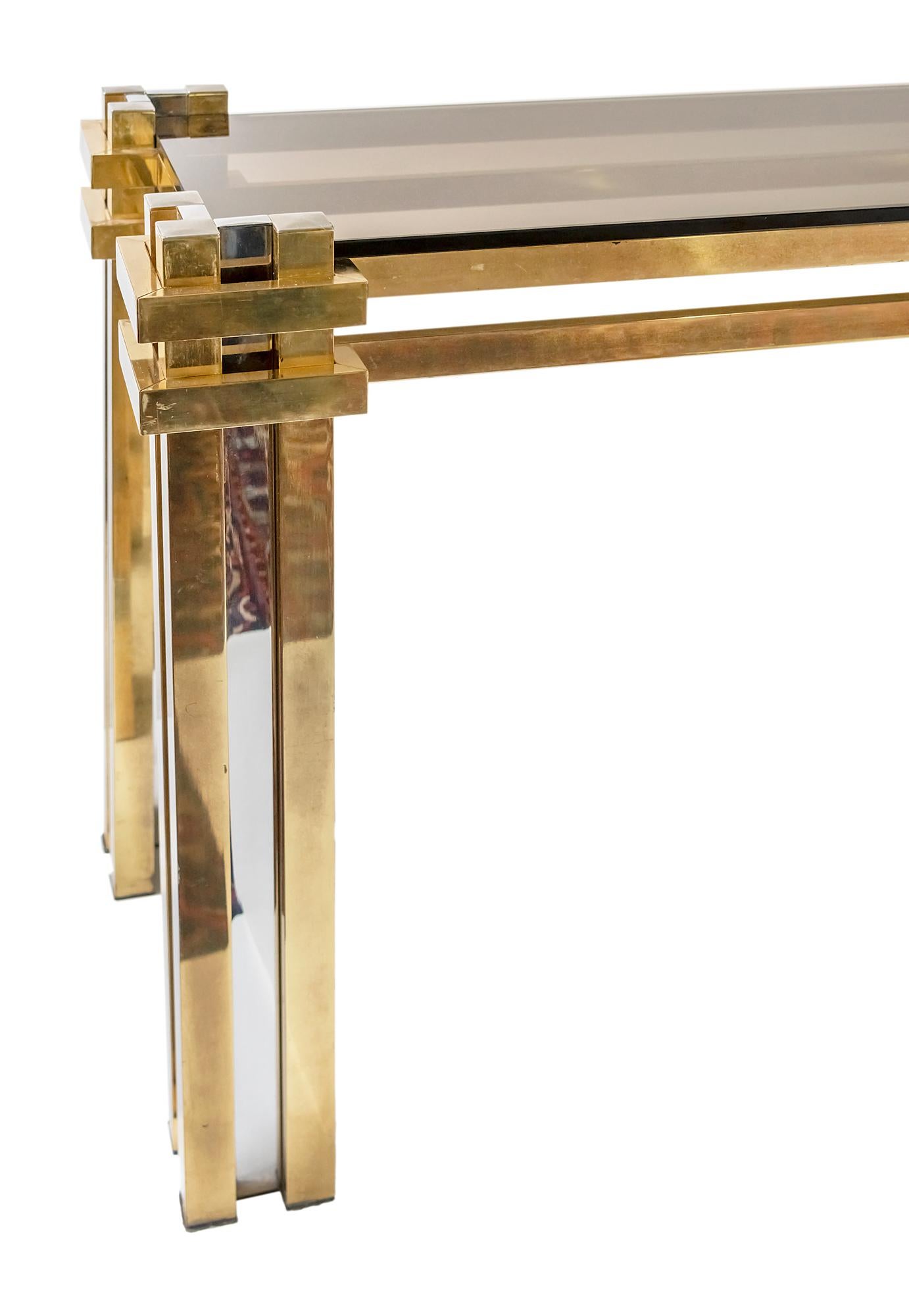 Mid-Century Italian Brass, Chrome and Glass Top Console Table by Romeo Rega In Good Condition In Vilnius, LT