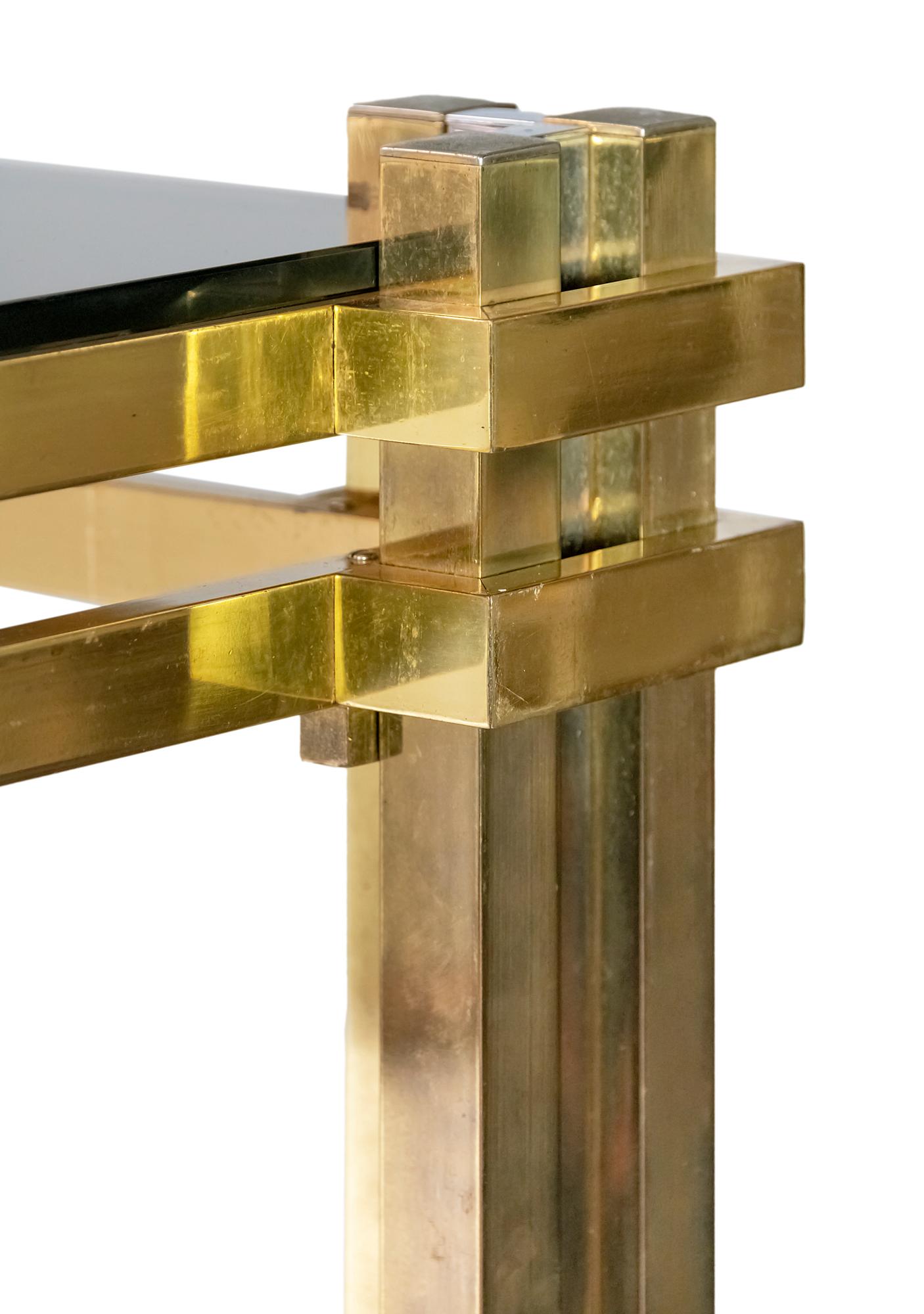 Mid-Century Italian Brass, Chrome and Glass Top Console Table by Romeo Rega 1