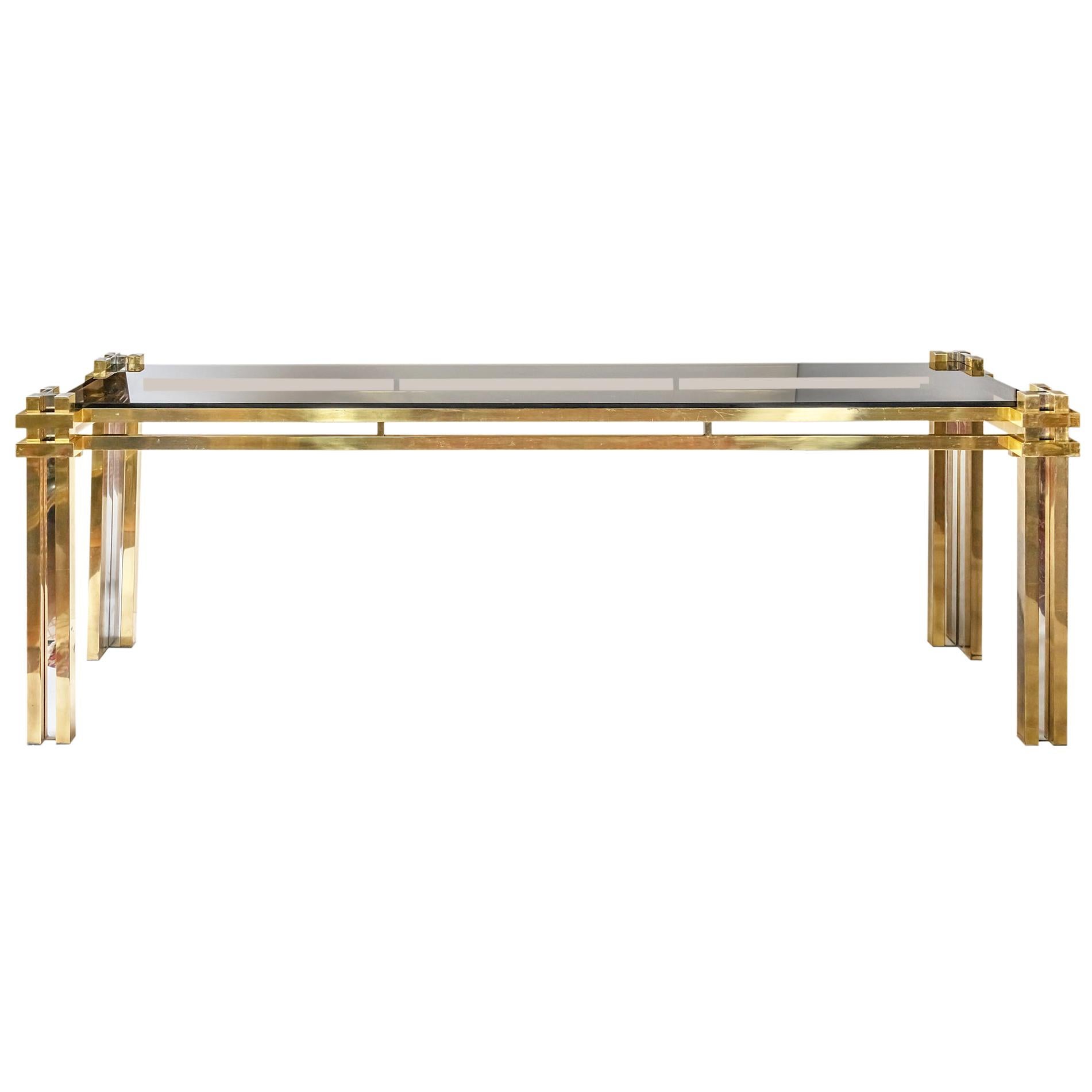 Mid-Century Italian Brass, Chrome and Glass Top Console Table by Romeo Rega