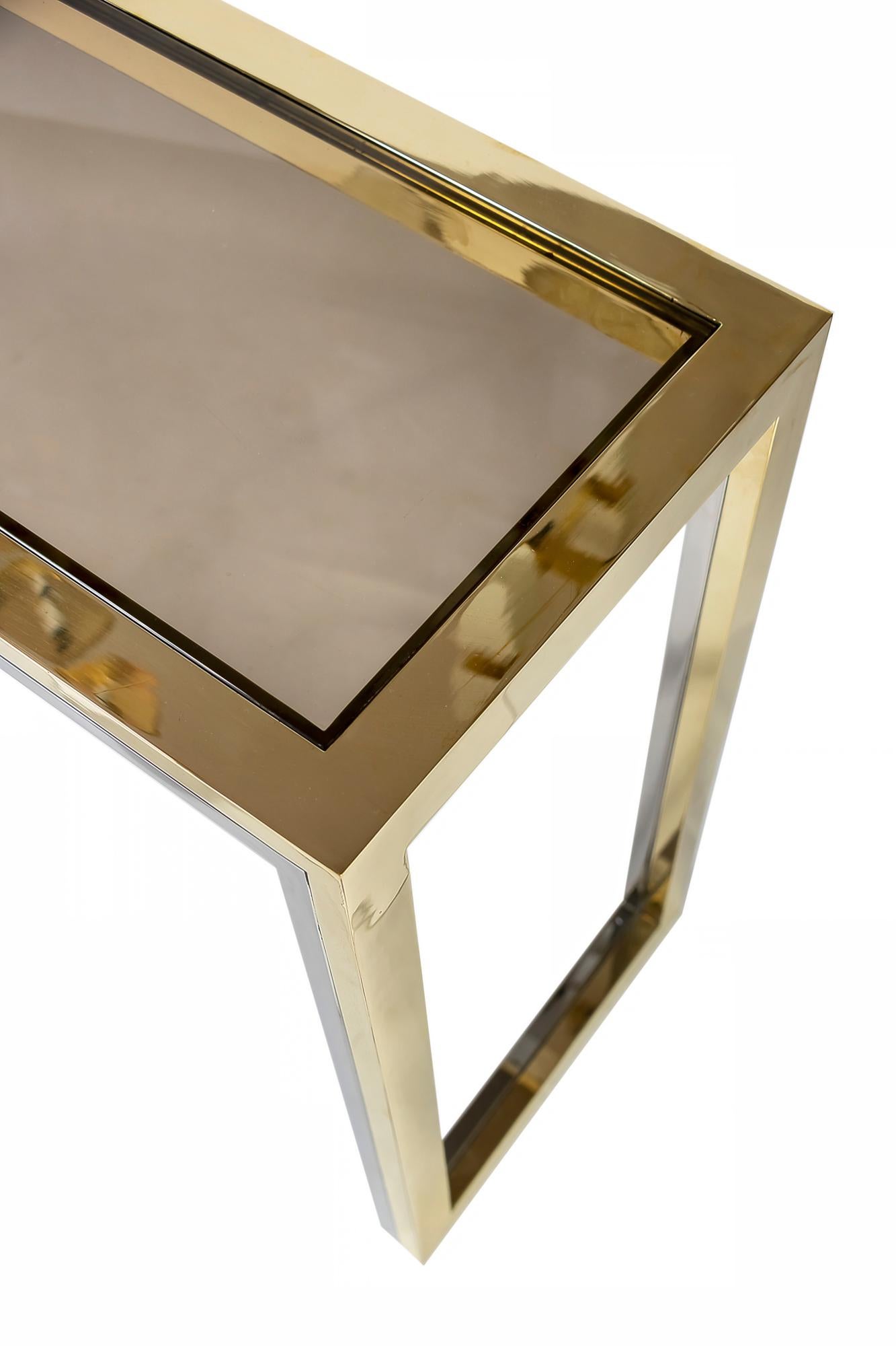 20th Century Mid Century Italian Brass, Chrome and Glass Top Console Table by Willy Rizzo