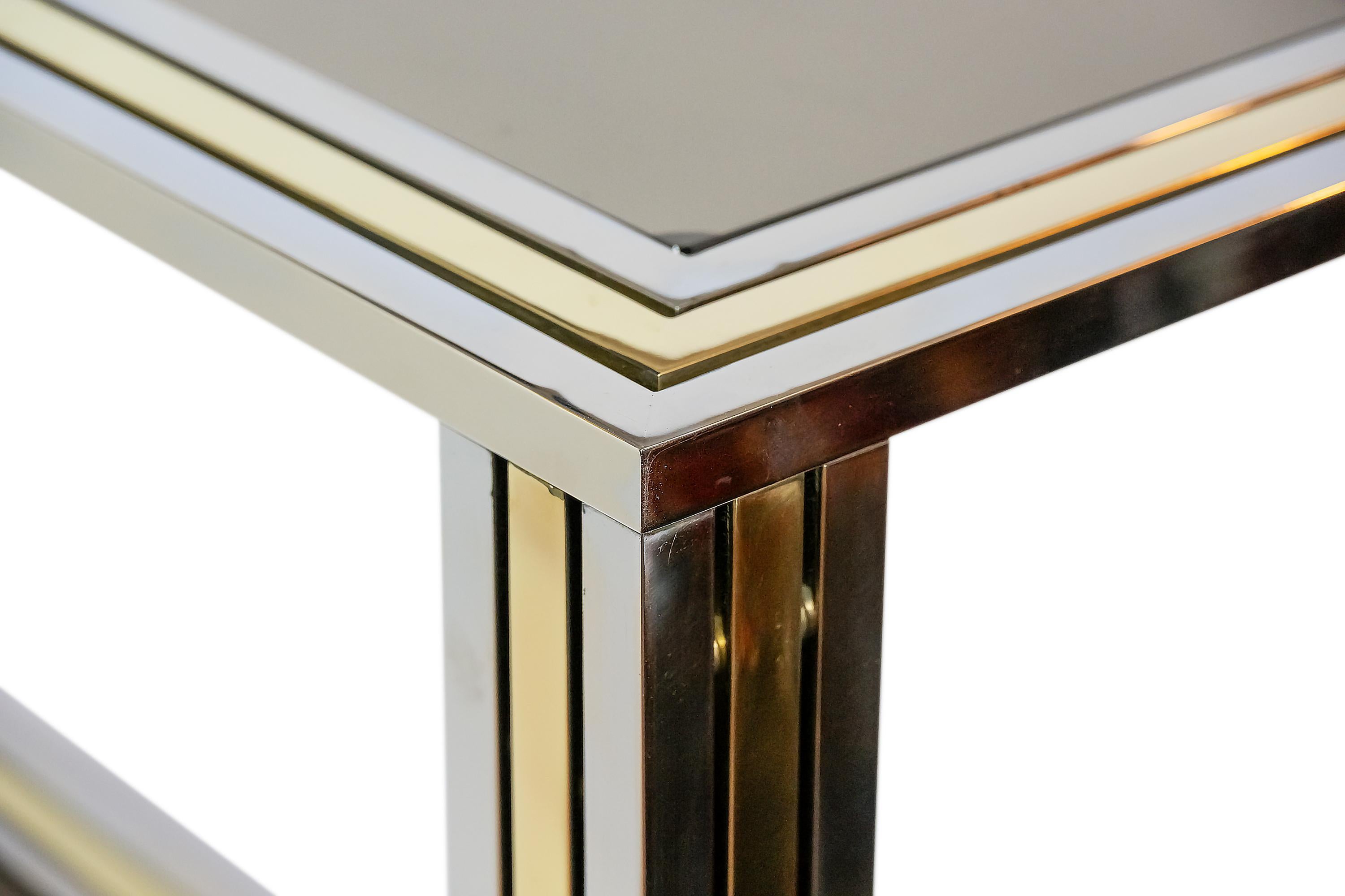 Mid-Century Italian Brass, Chrome and Glass Top Console Table 2