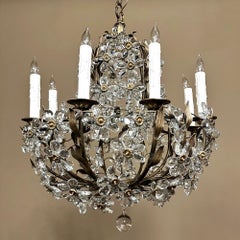 Mid-Century Italian Brass & Crystal Flower Chandelier