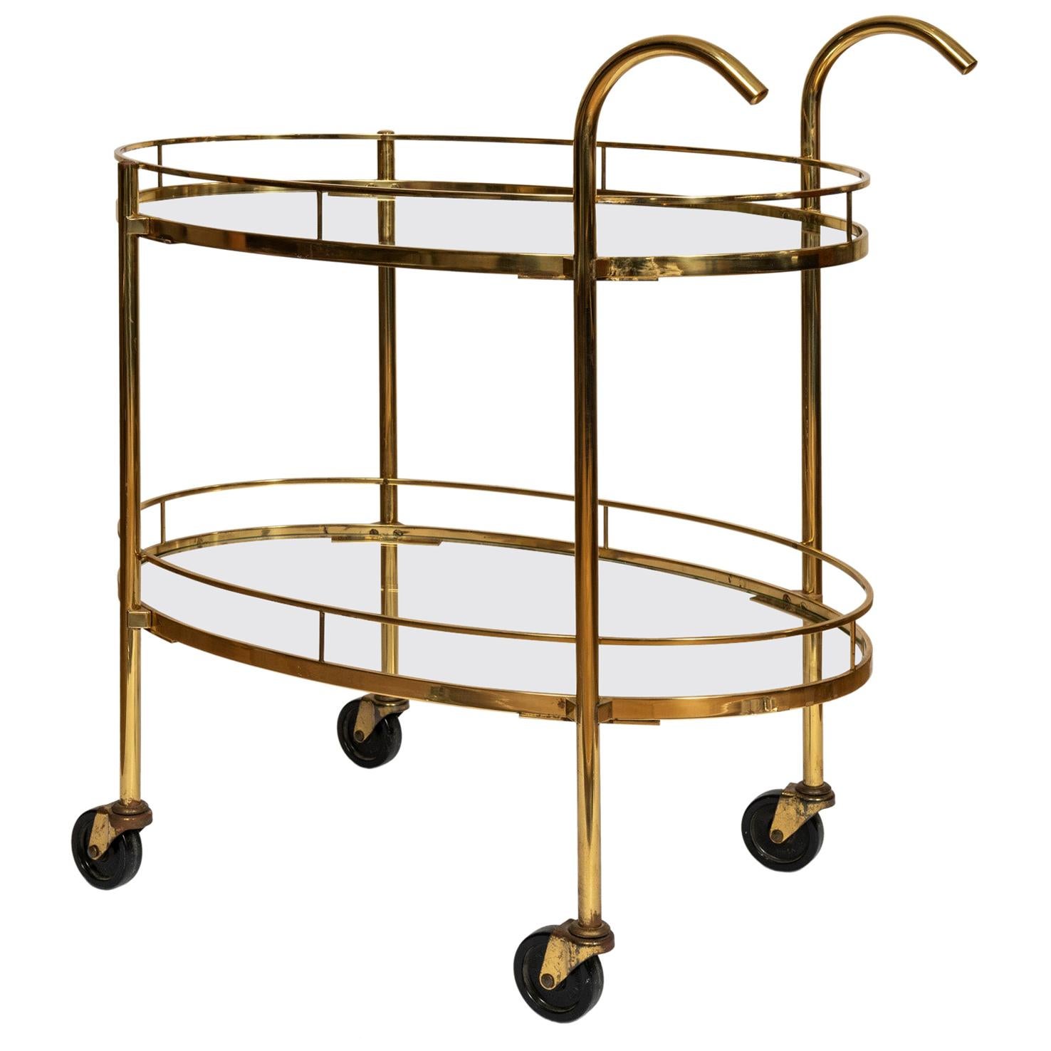 Midcentury Italian Brass "Deco" Bar Cart, circa 1960s