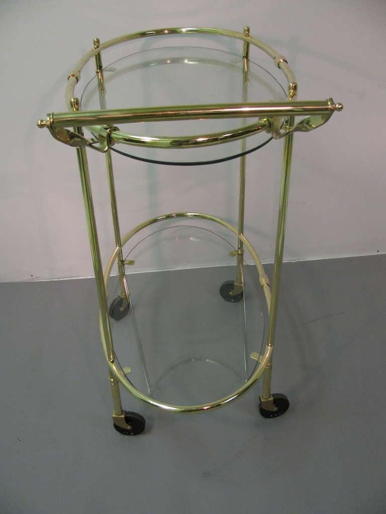 Hand-Crafted Mid Century Modern Italian Brass Elliptical Bar Cart C1955 For Sale