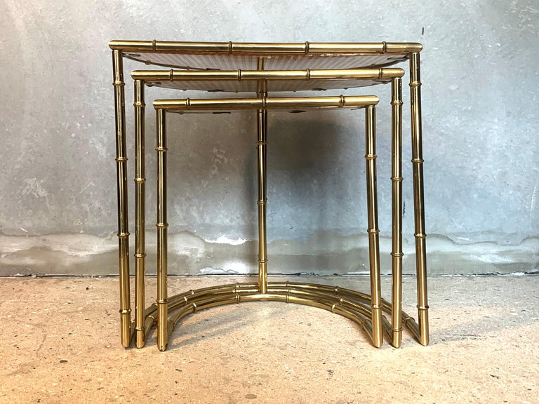Midcentury Italian Brass Faux Bamboo Nesting Tables, 1960s For Sale at