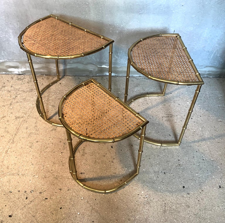 Midcentury Italian Brass Faux Bamboo Nesting Tables, 1960s For Sale at