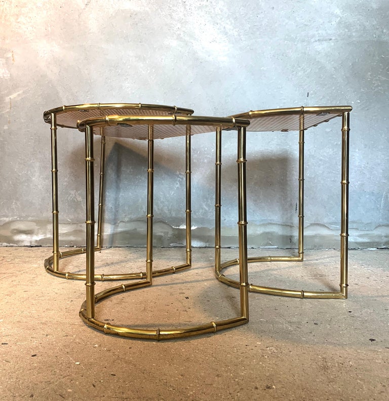 Midcentury Italian Brass Faux Bamboo Nesting Tables, 1960s For Sale at