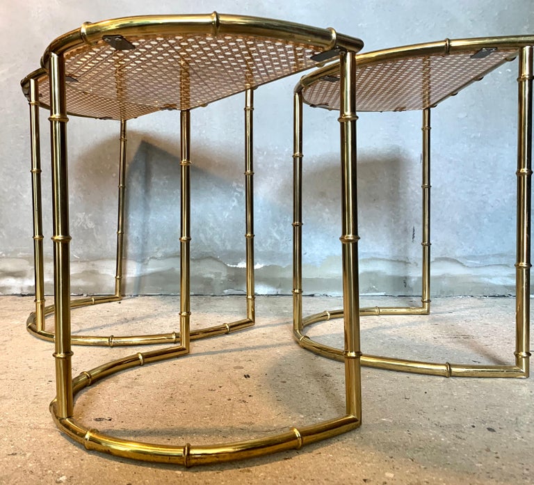 Midcentury Italian Brass Faux Bamboo Nesting Tables, 1960s For Sale at