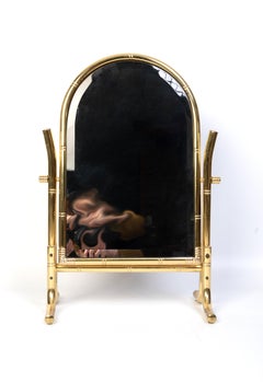 Mid Century Italian Brass Faux Bamboo Vanity Table Mirror C.1970