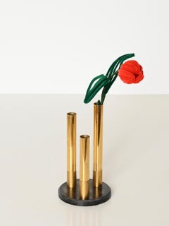 Mid-Century Italian Brass Flower Holder with Blued Steel Base, 1970s