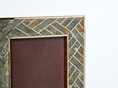 Mid-Century Italian Brass Fossil Stone Picture Frame 1970