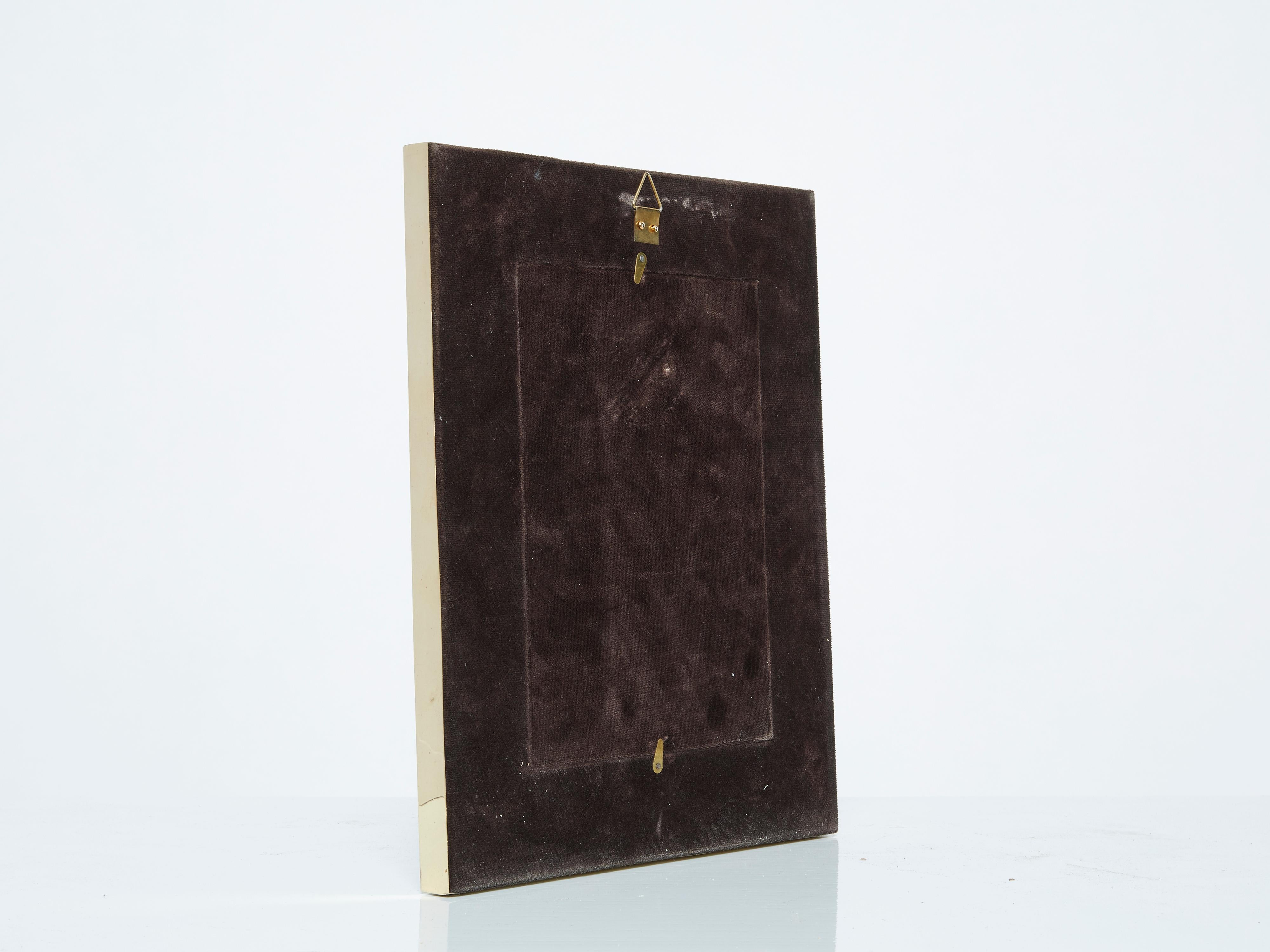 Marco italiano de latón y piedra fósil de mediados de siglo 1970 Latón en venta