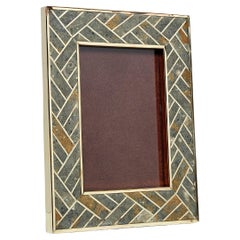 Vintage Mid-Century Italian Brass Fossil Stone Picture Frame 1970