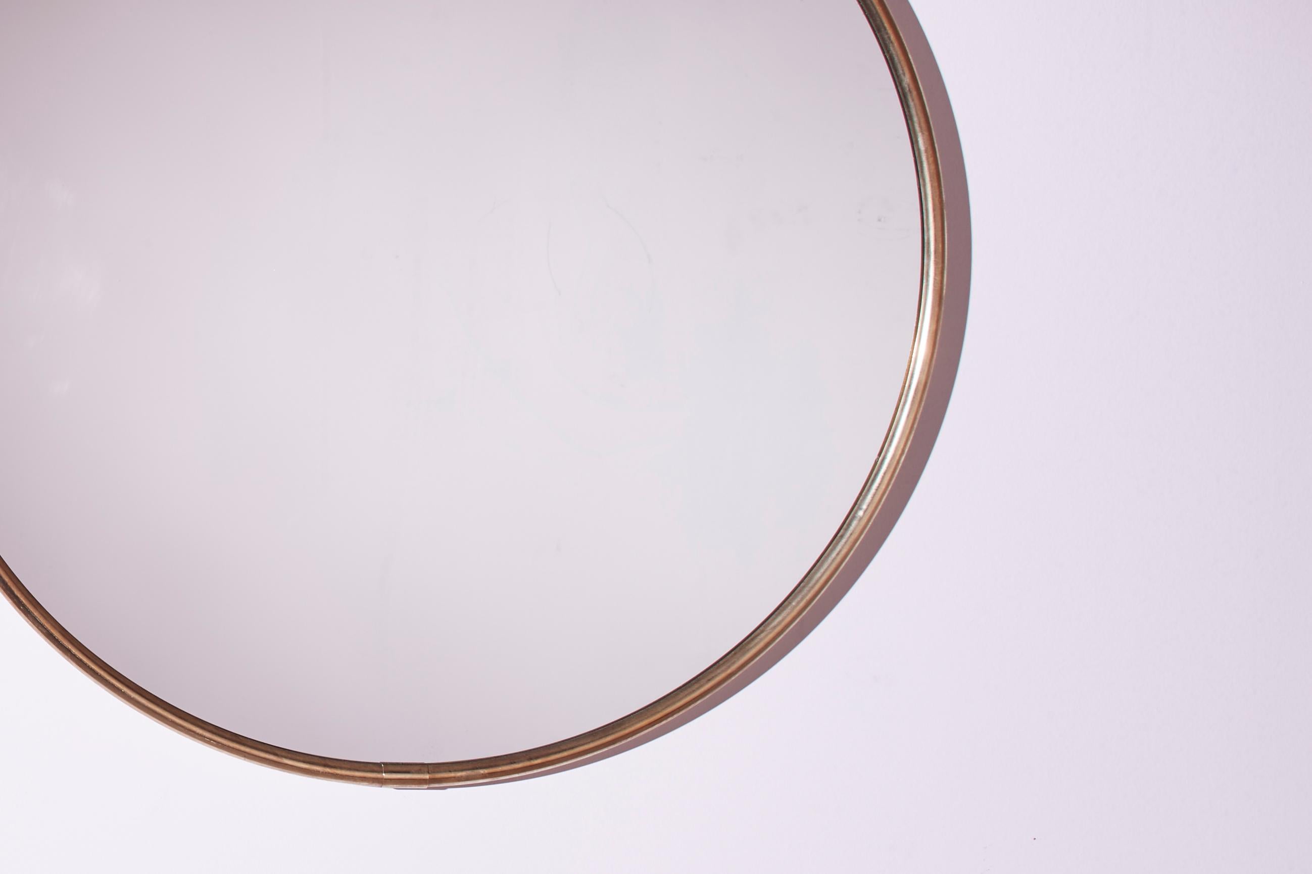 Late 20th Century Mid-Century Italian Brass Framed Round Mirror, Italy, 1970s For Sale